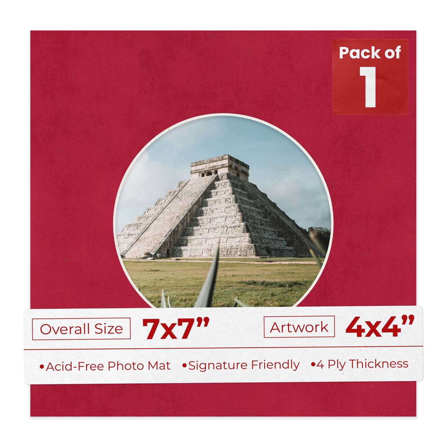 Red Suede Mat Board for 7x7 Frames - Circle Opening for 4x4 Photos