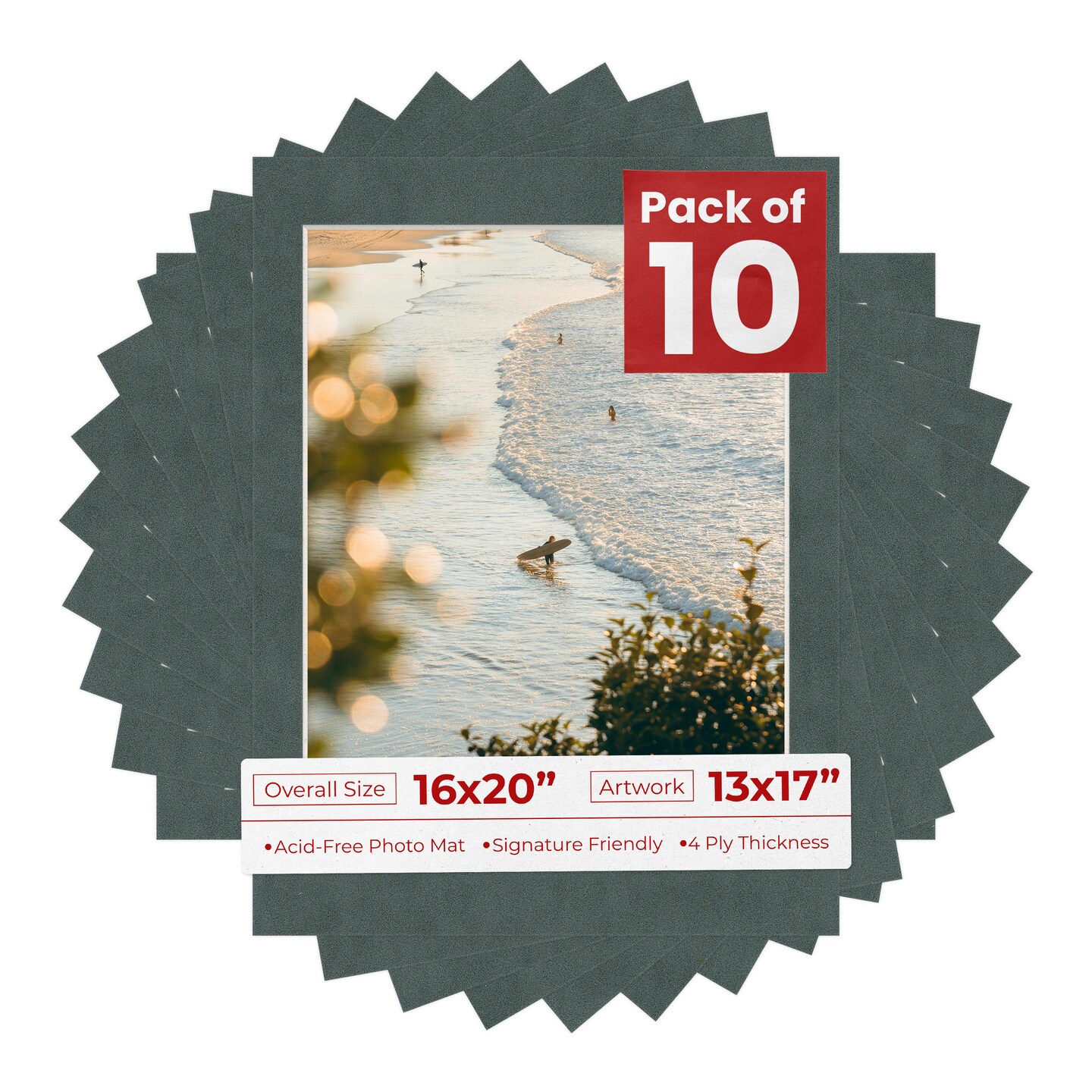Dark Grey Suede Mat Board for 16x20 Frames - Fits 13x17 Photos