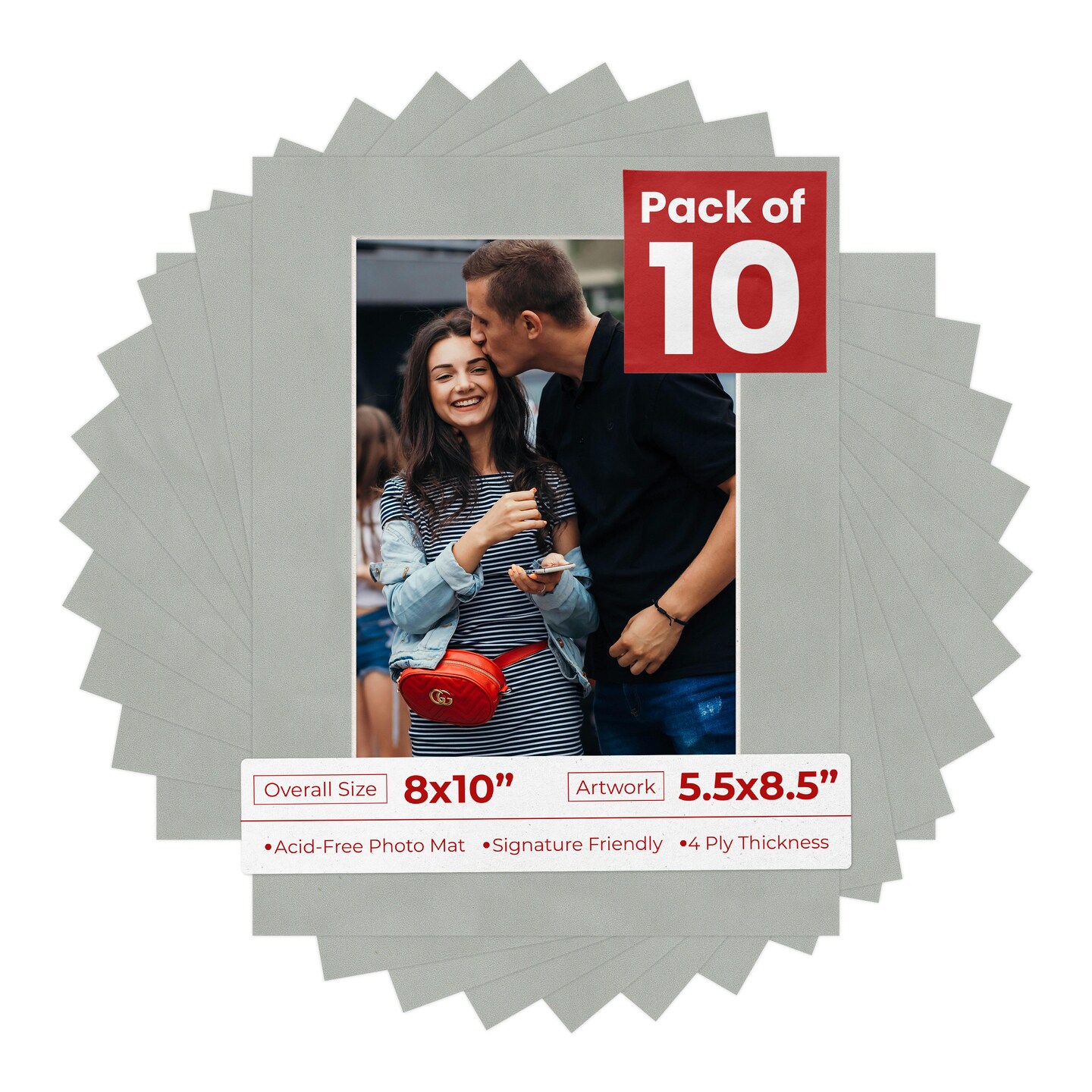 Light Grey Suede Mat Board for 8x10 Frames - Fits 5.5x8.5 Photos