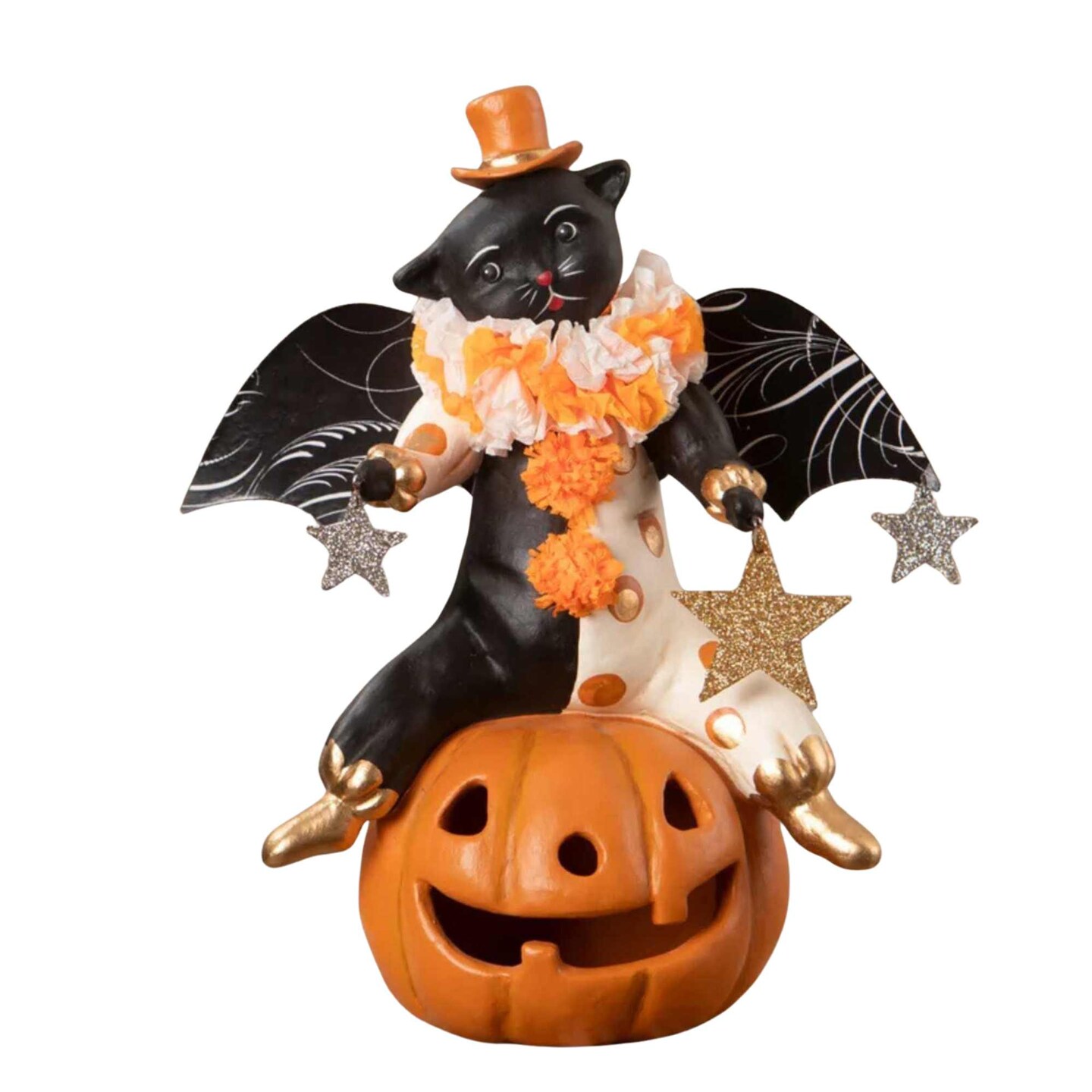 Bethany Lowe 10.0 Inch Clowning Cat On Jack Halloween Figurine , Portable Halloween Decor Halloween Pumpkin