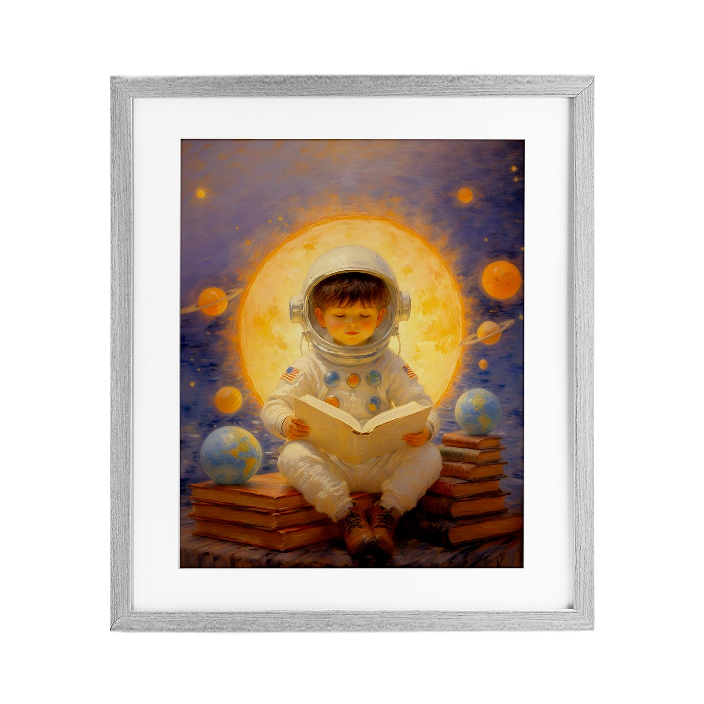 Stupell Industries Astronaut Child Learning Framed Print Under Glass, design by Angie Hawke