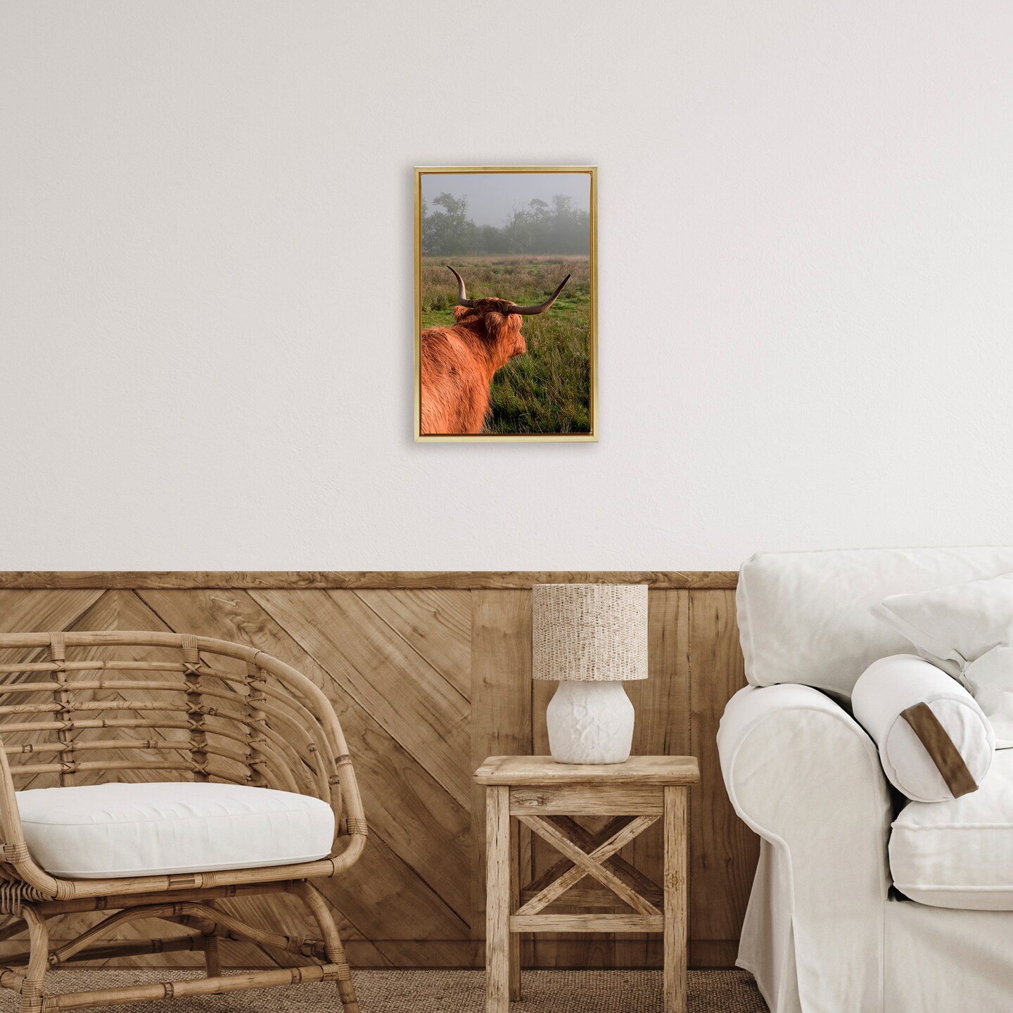 Stupell Industries Highland Cow Gazing Out Floating Frame, design by Jenny Rainbow Fine Art