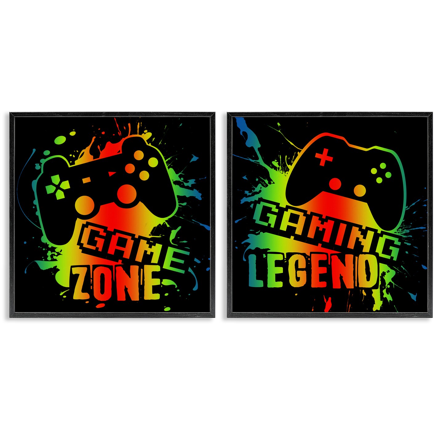 Stupell Industries Gradient Gaming Phrases 2pc Framed Giclee Set, design by Marcus Prime