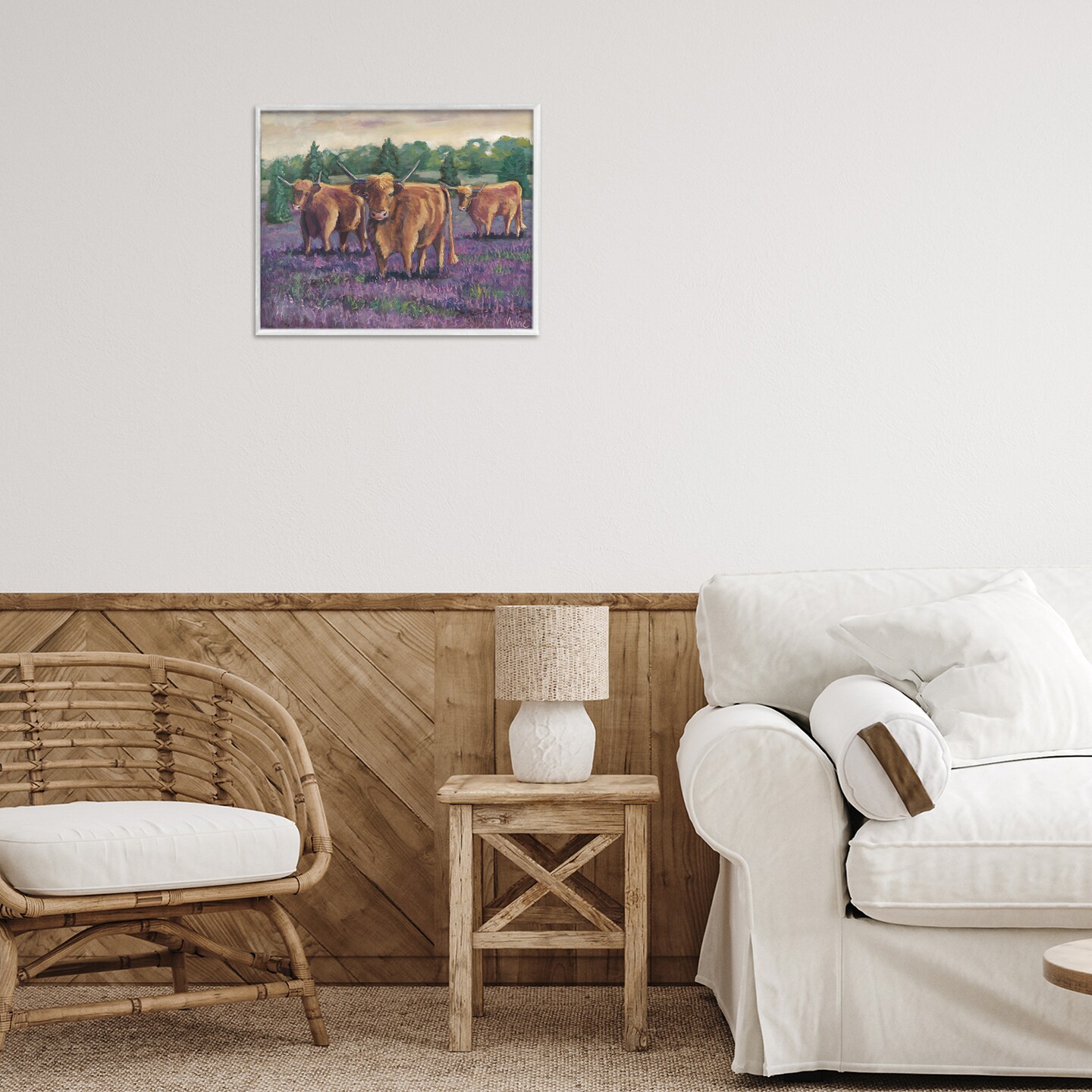 Stupell Industries Purple Fields & Cows Framed Giclee, design by Marnie Bourque