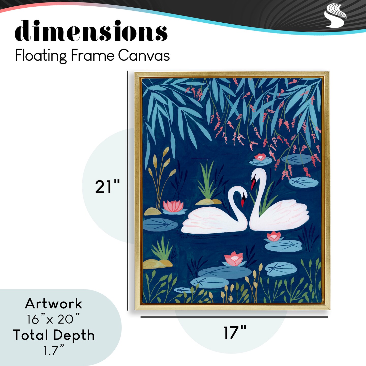 Stupell Industries Swan Pair on Blue Pond Floating Frame, design by Nabeela Rumi