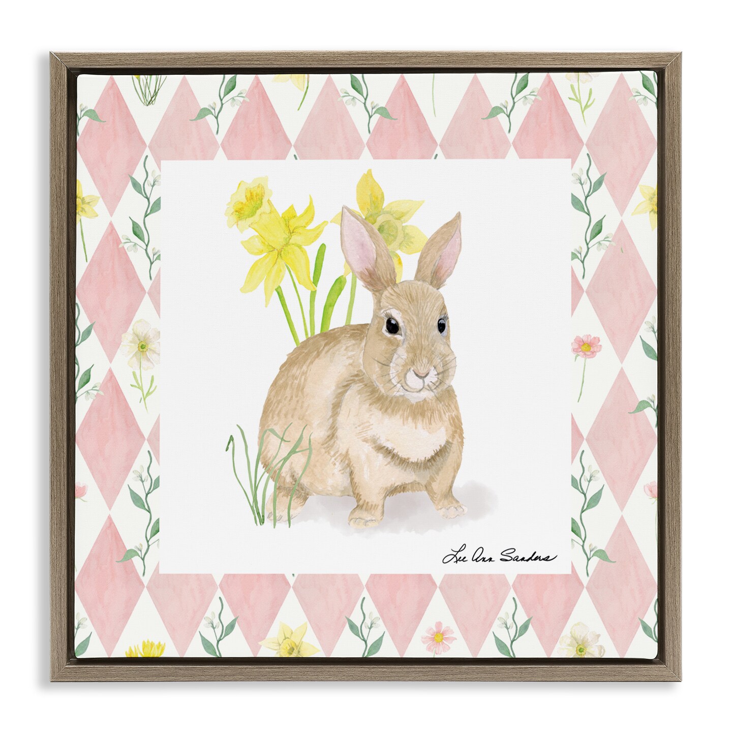 Stupell Industries Bunny on Pink Argyle Floating Frame, design by Lee Ann Sanders