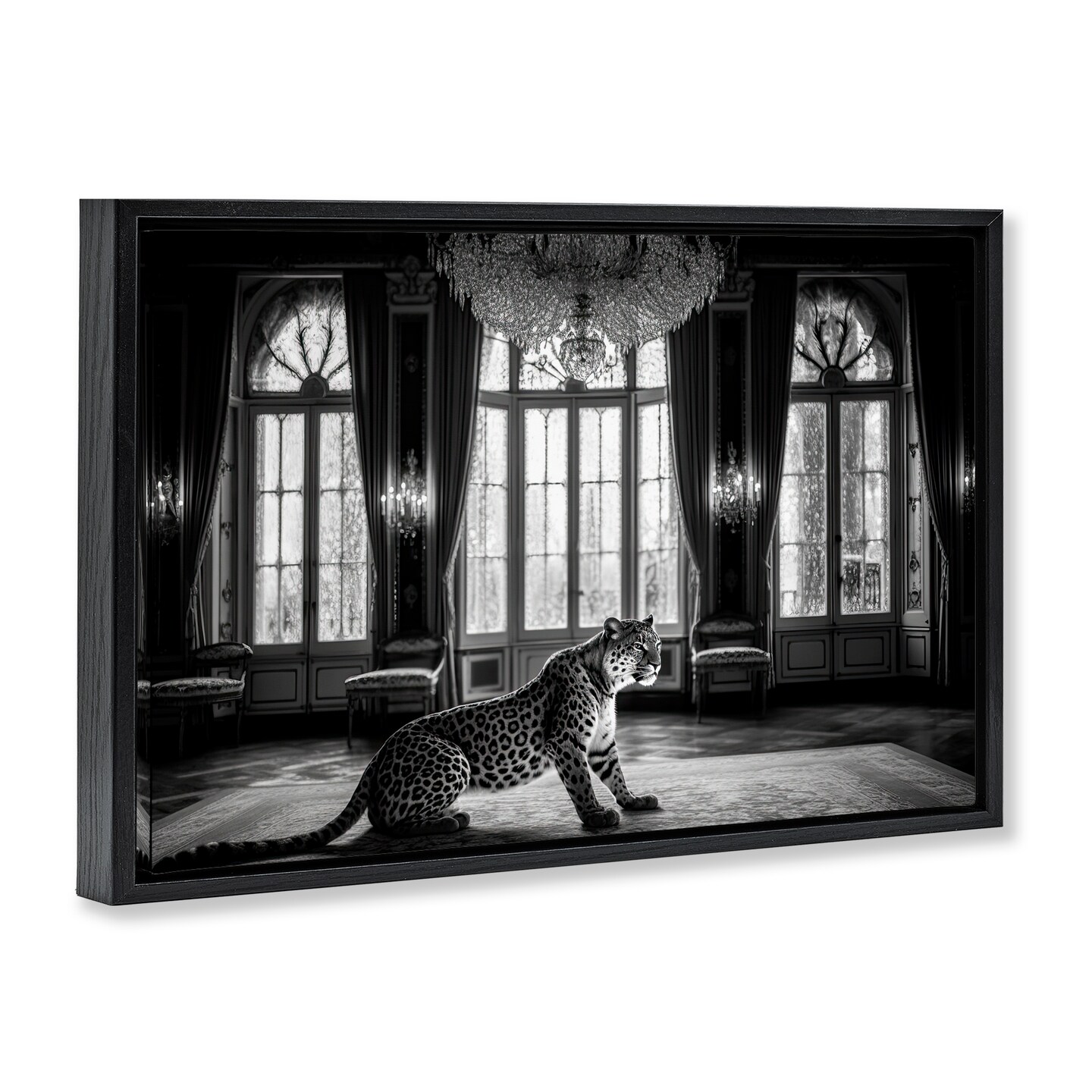 Stupell Industries Snow Leopard in Opulent Mansion Floating Frame, design by Decent Exposures