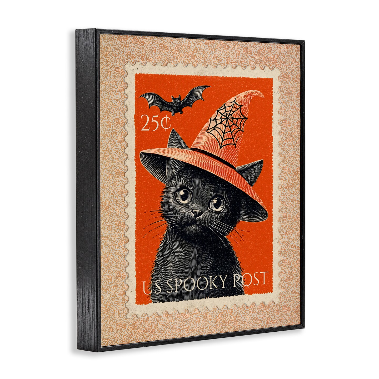 Stupell Industries Vintage Black Cat Stamp Framed Giclee, design by Arlington Prints