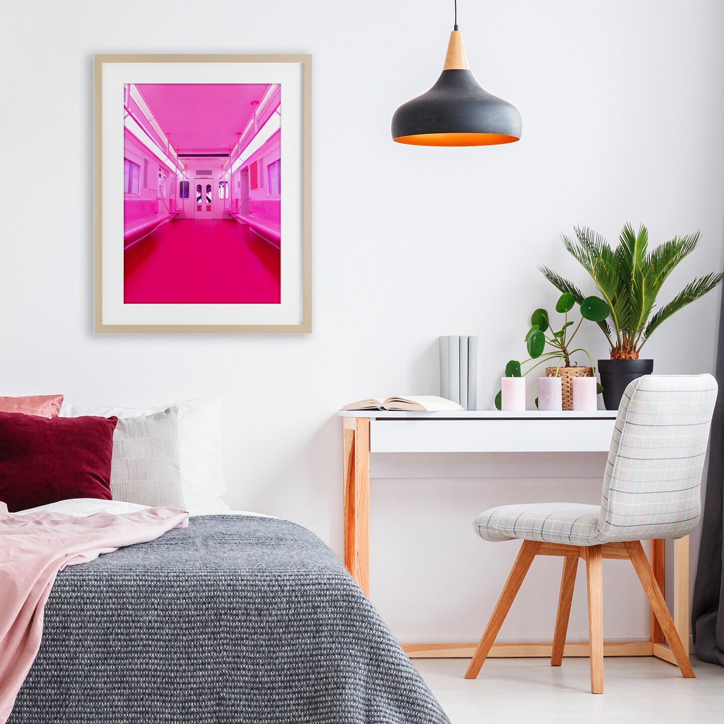 Stupell Industries Futuristic Pink Tone Subway Framed Print Under Glass, design by LISH Creative