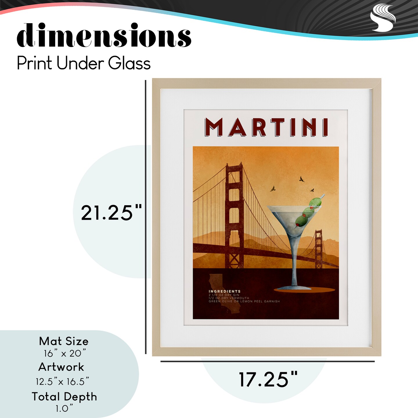 Stupell Industries Retro Martini & Bridge View Framed Print Under Glass, design by Brett Blumenthal