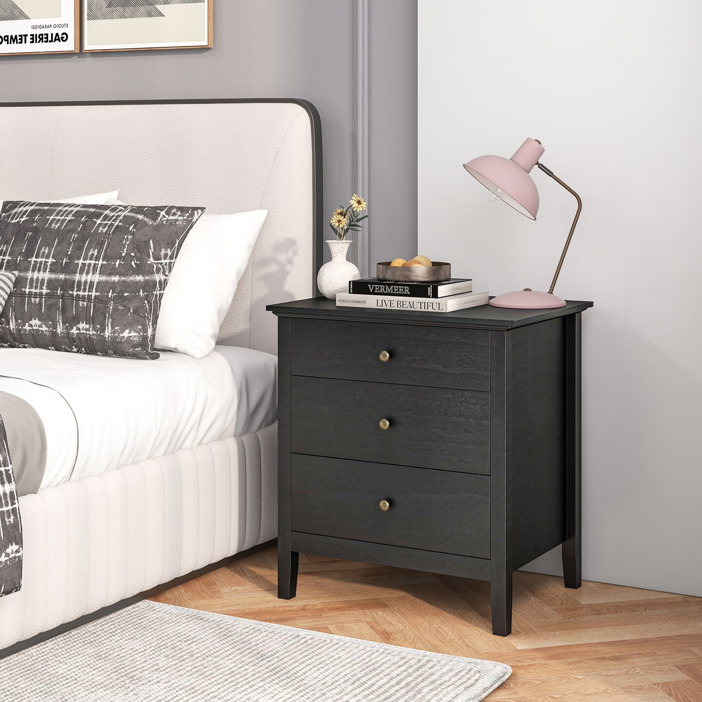 Nightstand Beside End Side Table Organizer with 3 Drawers