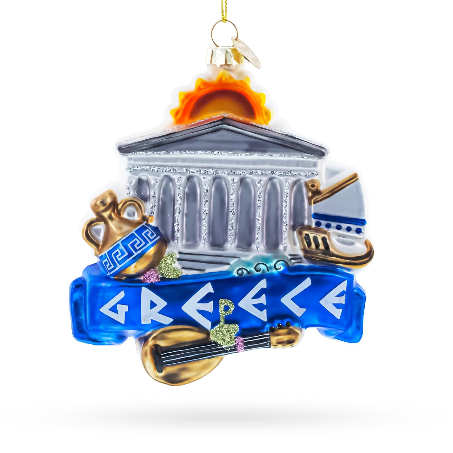 Landmarks and Symbols of Greece Blown Glass Christmas Ornament