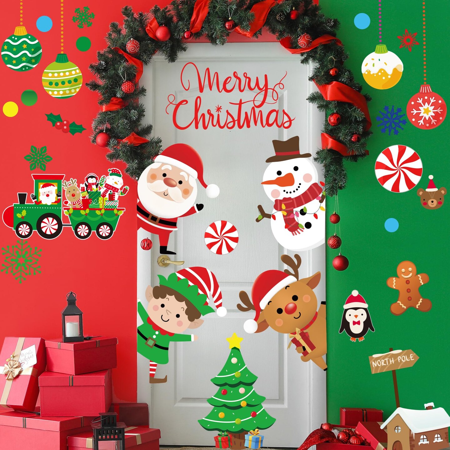 Christmas Wall Decals 96PCS Christmas Wall Stickers Removable Large Merry Christmas Wall Decorations Christmas Bathroom Wall Decor Santa Claus,Snowman,Reindeer Window Clings for Outdoor,Indoor