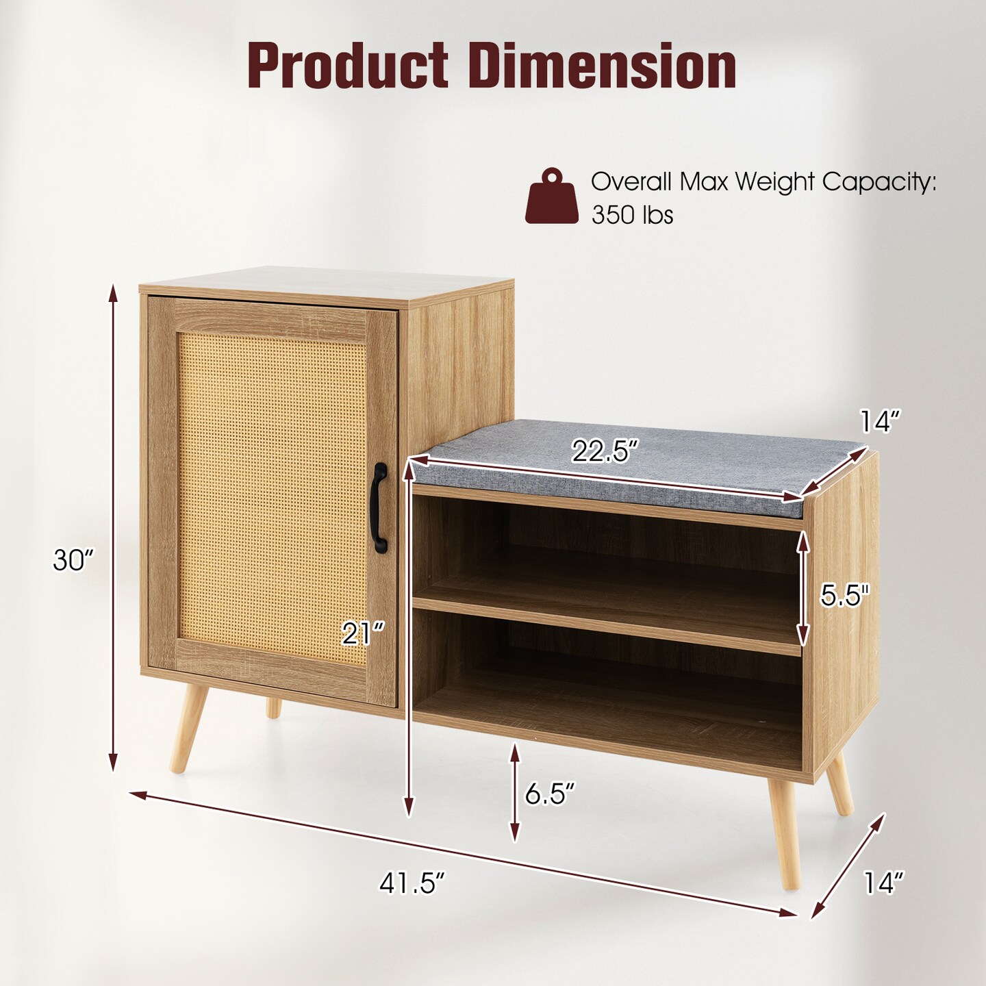 2-in-1 Rattan Shoe Cabinet with Bench Shoe Storage Bench with Washable Cushion - 41.5&#x22; x 14&#x22; x 30&#x22; (L x W x H)