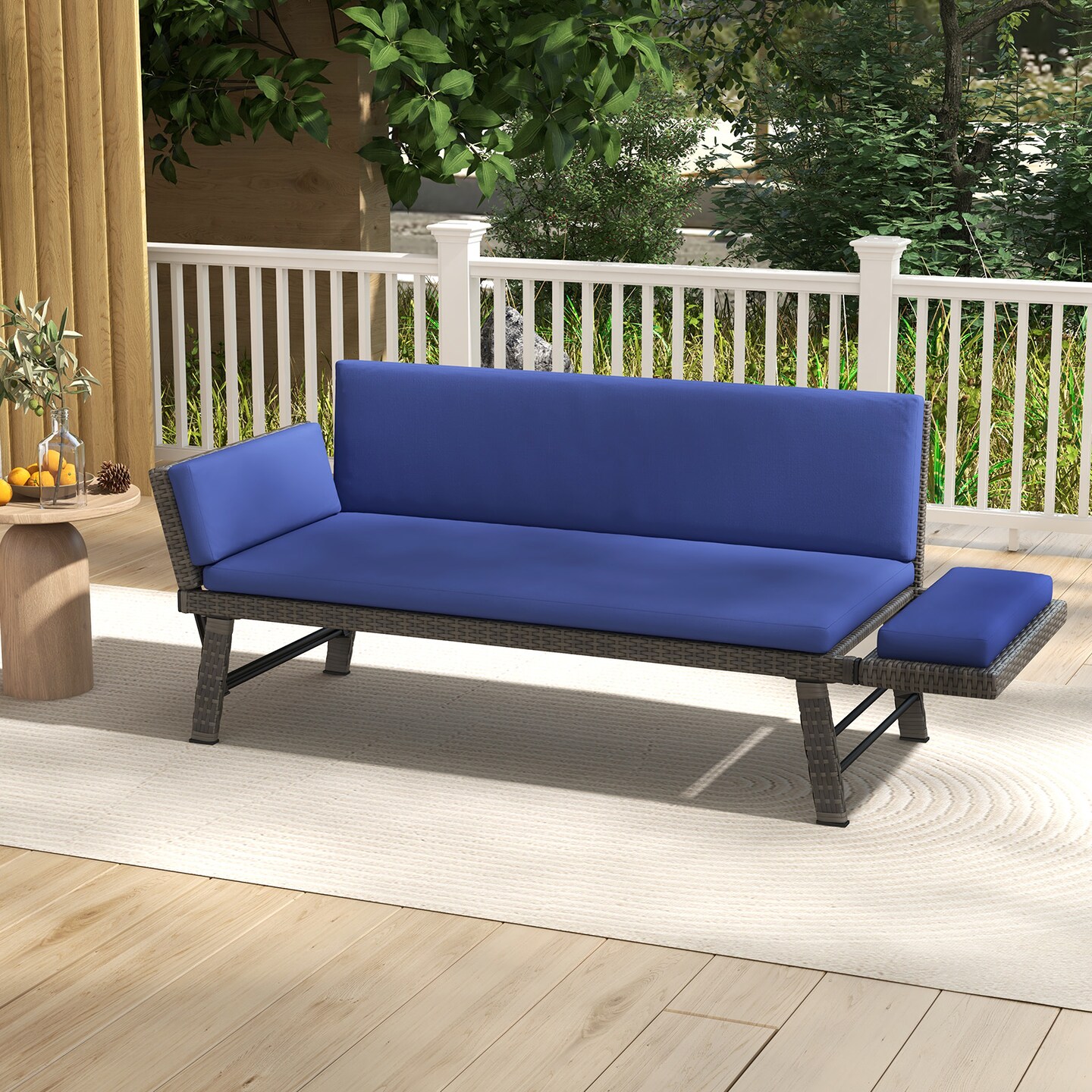 Outdoor Convertible Sofa Daybed with Adjustable Armrests for Balcony