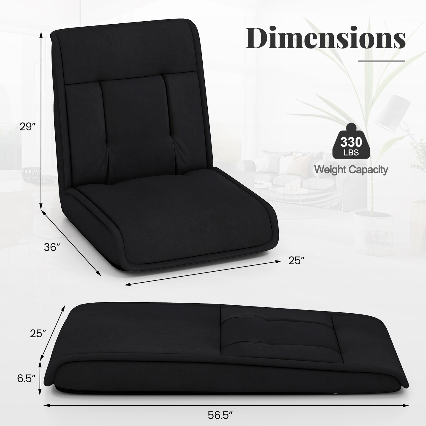 Folding Floor Chair Convertible Lazy Chair with 14-Poistion Adjustable Backrest