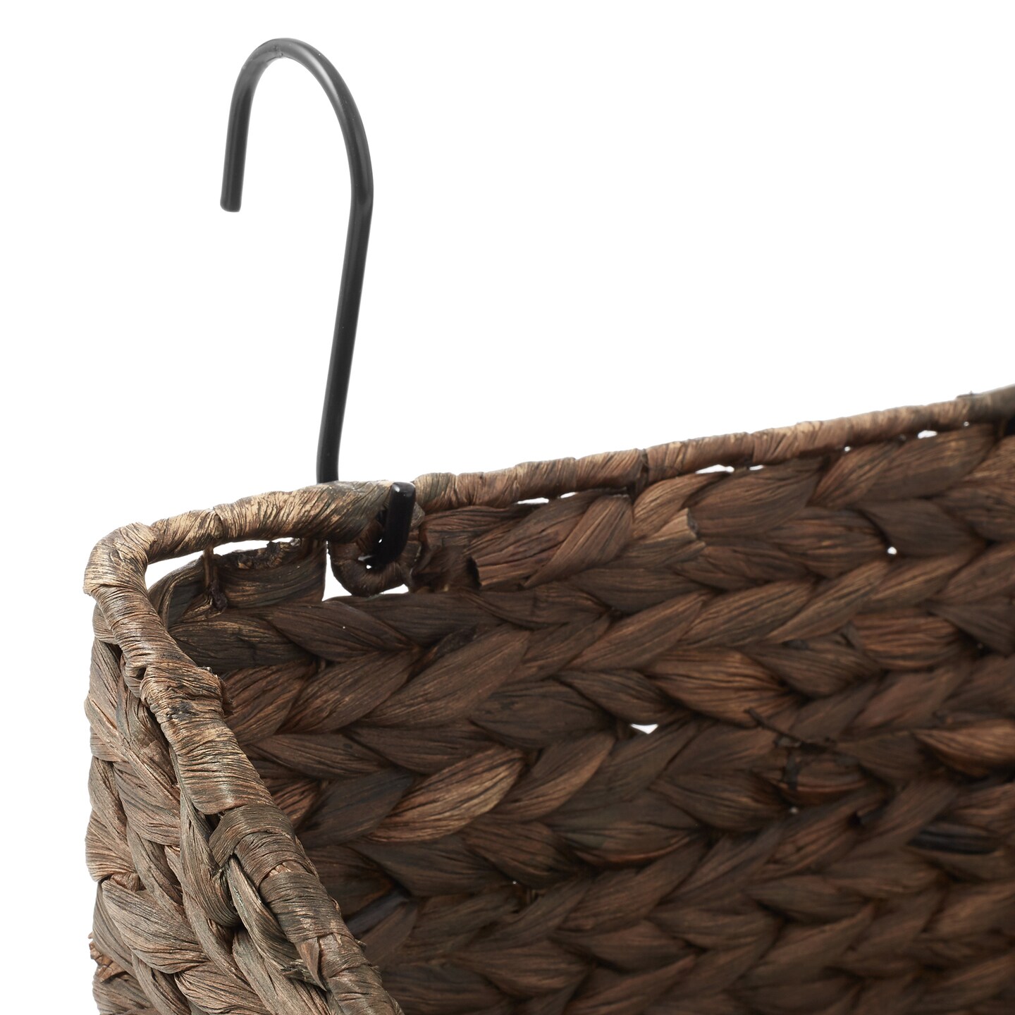 Casafield Set of 2 Hanging Baskets with Hooks, Water Hyacinth Woven Wall Mounted Storage Bins for Kitchen, Bathroom, Laundry Room, Home Office