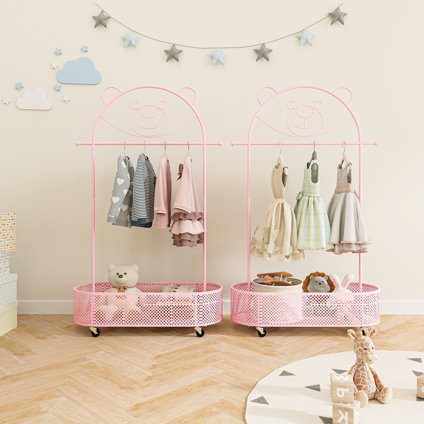 Kid Clothes Rack with 3 Adjustable Heights and Wheels - 32&#x22;L x 13.5&#x22;W x 72&#x22;H