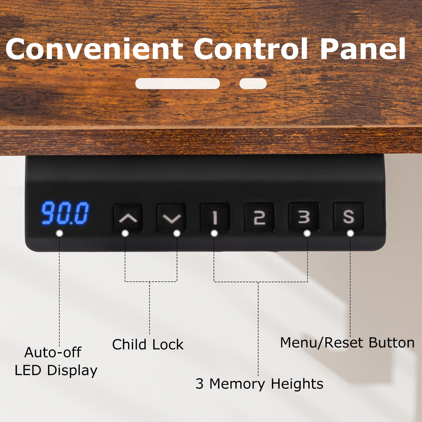 Adjustable Electric Standing Desk with 3 Memory Height Settings, Cable Management, and Hooks