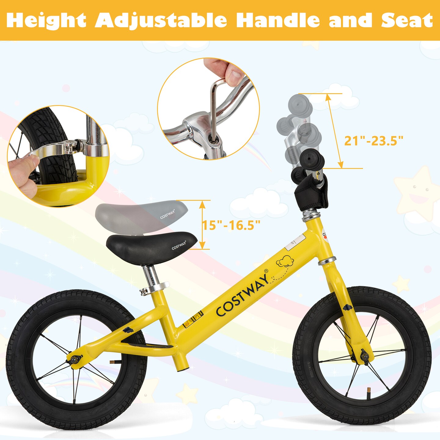 12 Inch Toddler Balance Bike with Height Adjustable Handlebar and Seat-Red