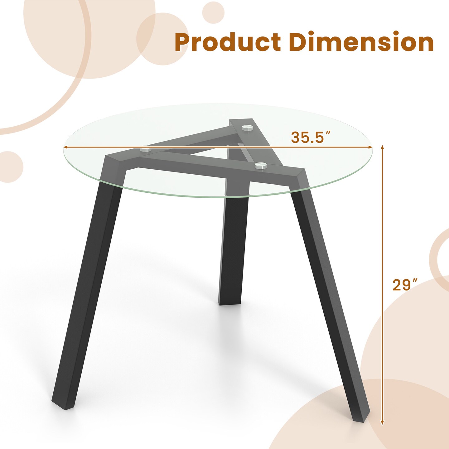 36 Inches Round Glass Dining Table for 4 with Rubber Wood Frame-Natural - 36&#x22; x 36&#x22; x 29&#x22;