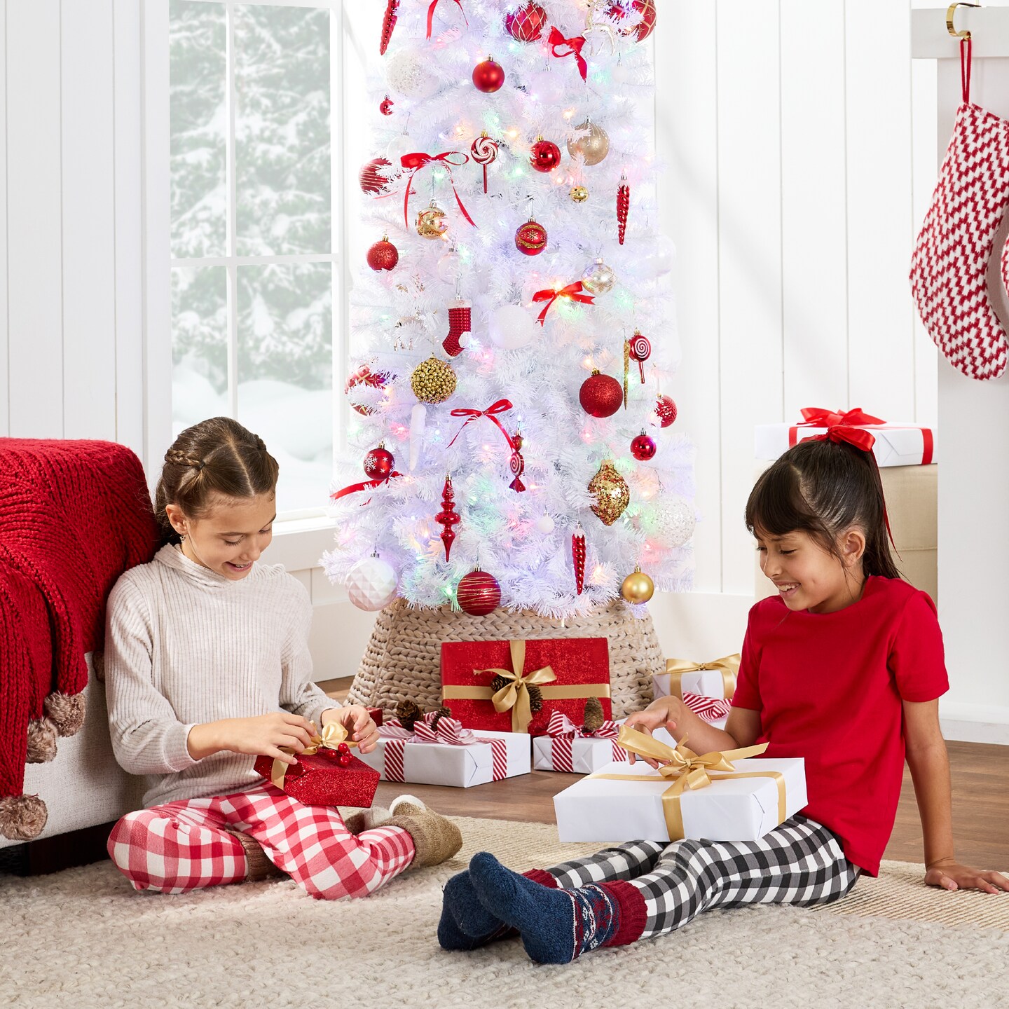 Best Choice Products Pre-Lit White Pencil Christmas Tree w/ Foldable Base, 2-in-1 Multicolor Lights
