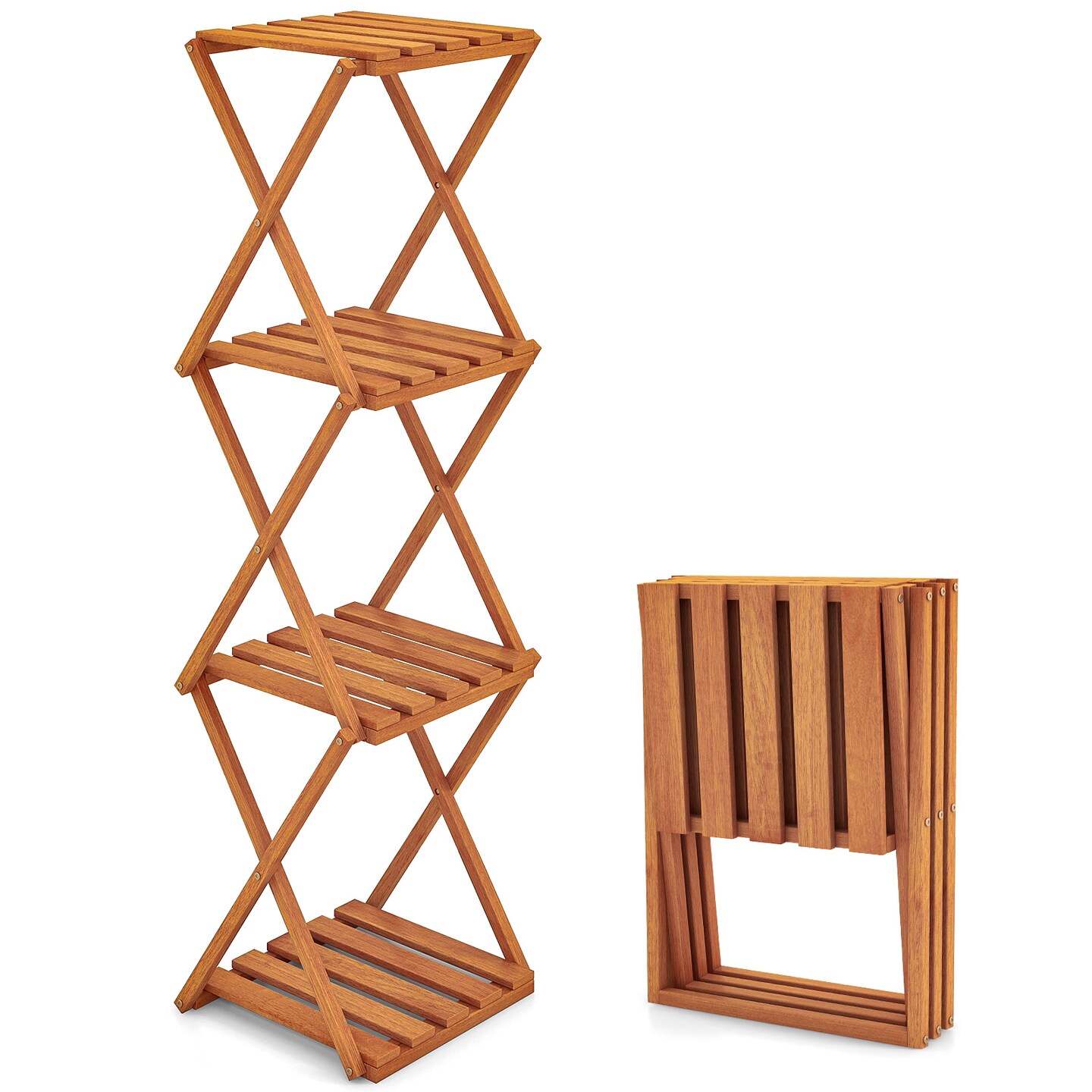 4-Tier Folding Plant Rack and Free Standing Shoe Rack - 15&#x22; x 12&#x22; x 48.5&#x22; (L x W x H)