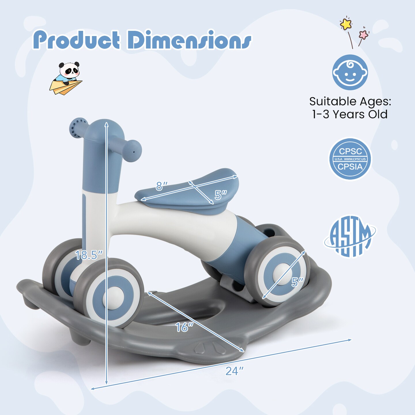 3-in-1 Kids Rocking Horse with Balance Board and Removable Seat - 16 L x 24 W x 18.5 H