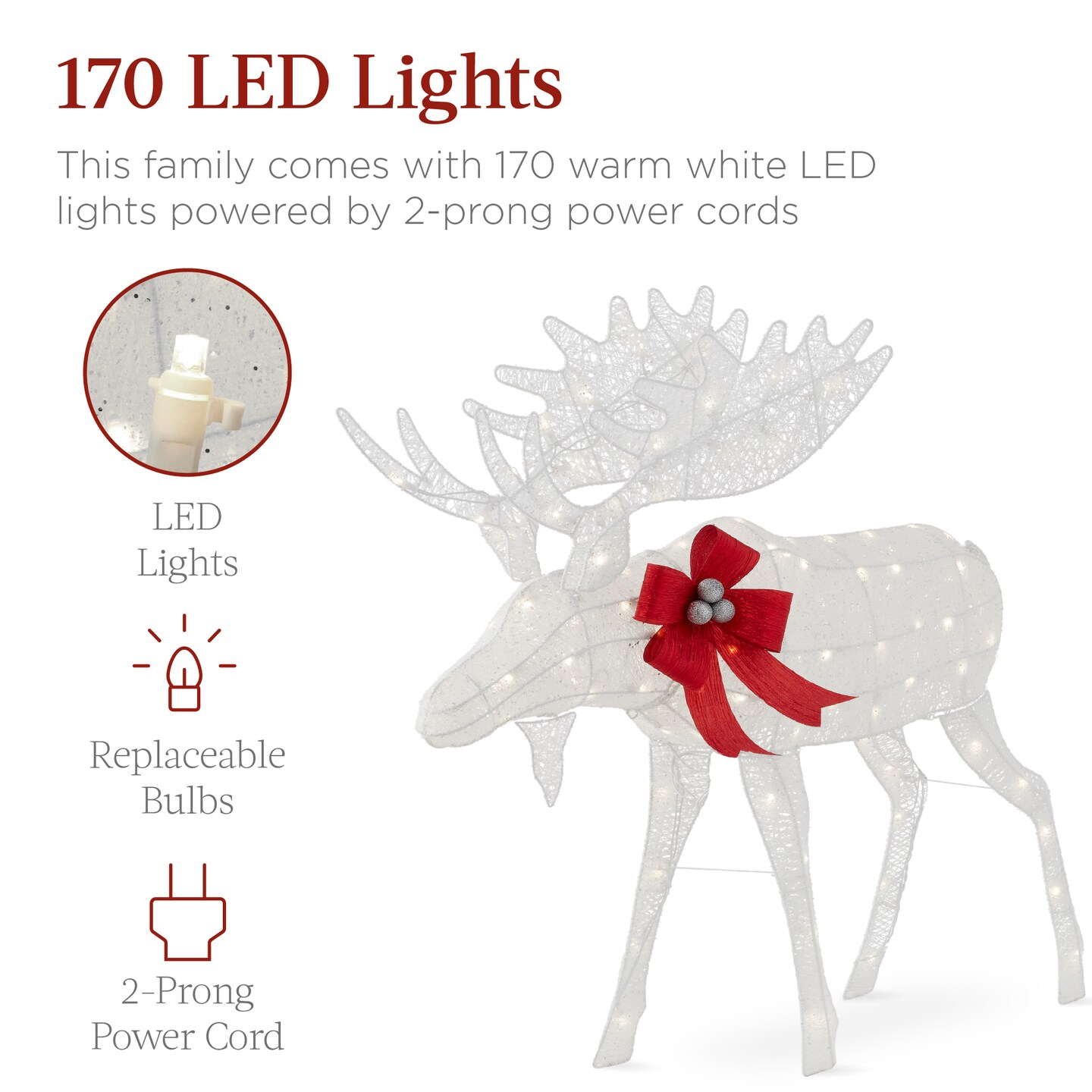 Best Choice Products 2-Piece Moose Family Lighted Christmas Yard D&#xE9;cor Set w/ 170 LED Lights, Stakes, Zip Ties