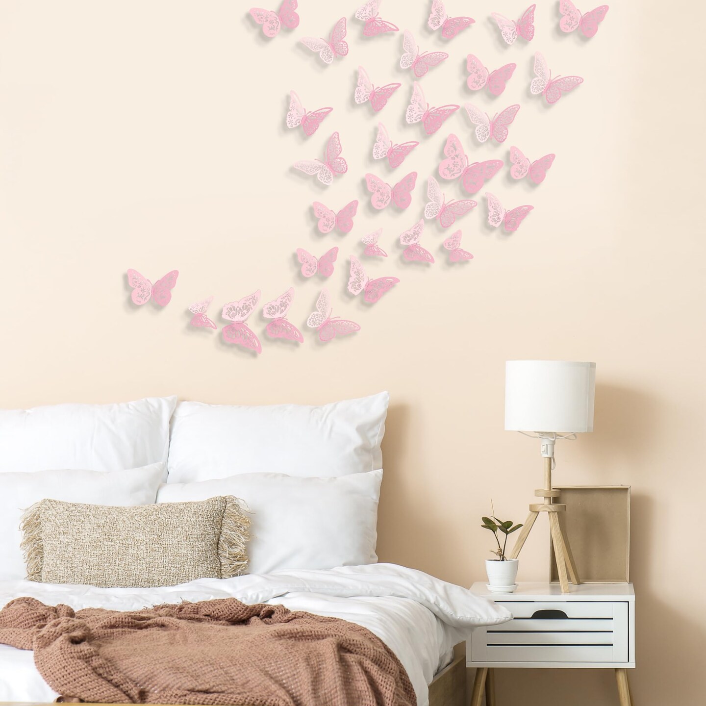 Crosize 48 Pcs Pink Butterfly Decorations, 4 Styles 3 Sizes, Butterfly Wall Decor, 3D Butterfly Party Decorations, Butterflies for Crafts, Bouquet, Cake Decorating, Flower Arrangements, Room D&#xE9;cor