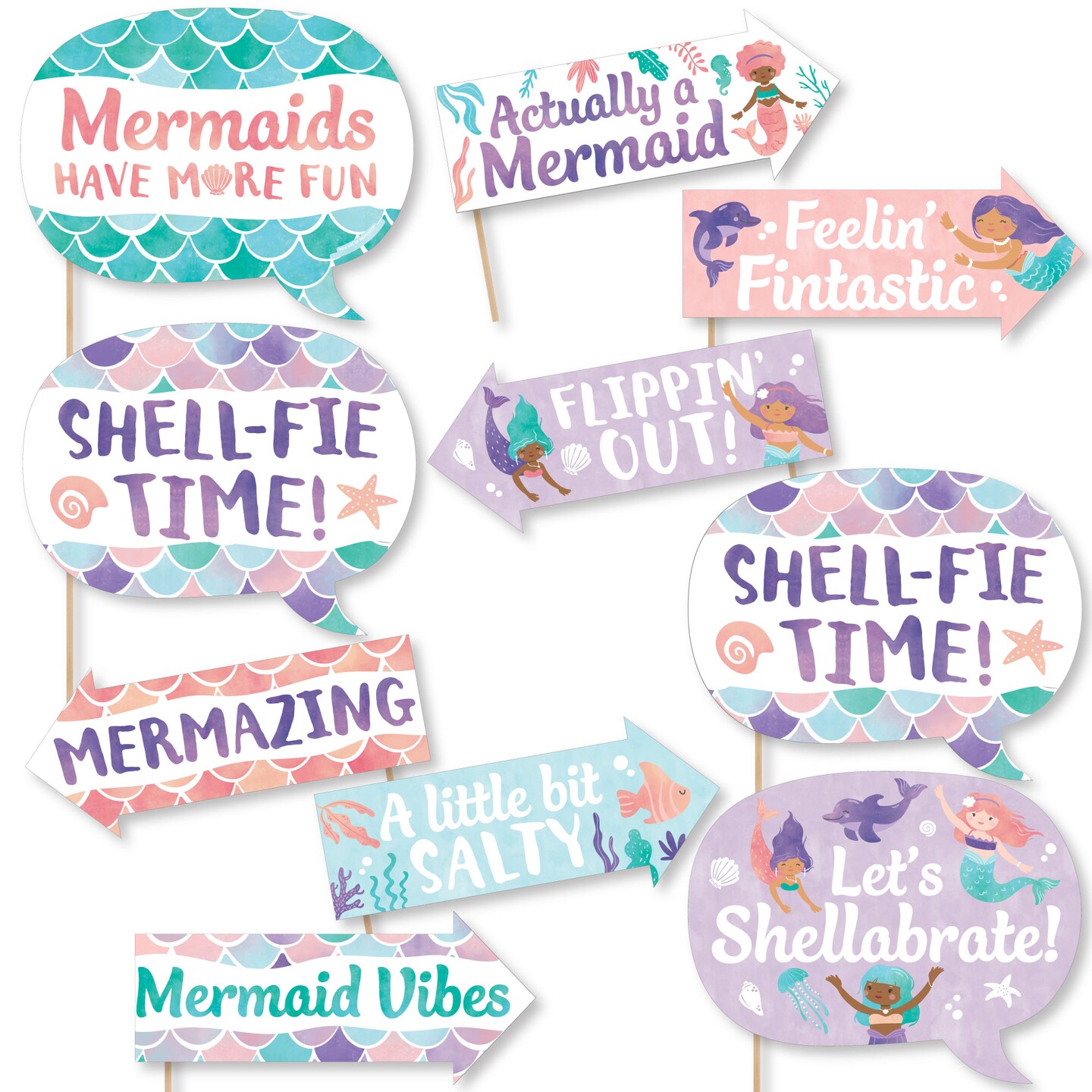 Big Dot of Happiness Funny Mermaid Party Photo Booth Props Kit, Mermaid Birthday Party Decorations - 10 Count Selfie Prop Sticks