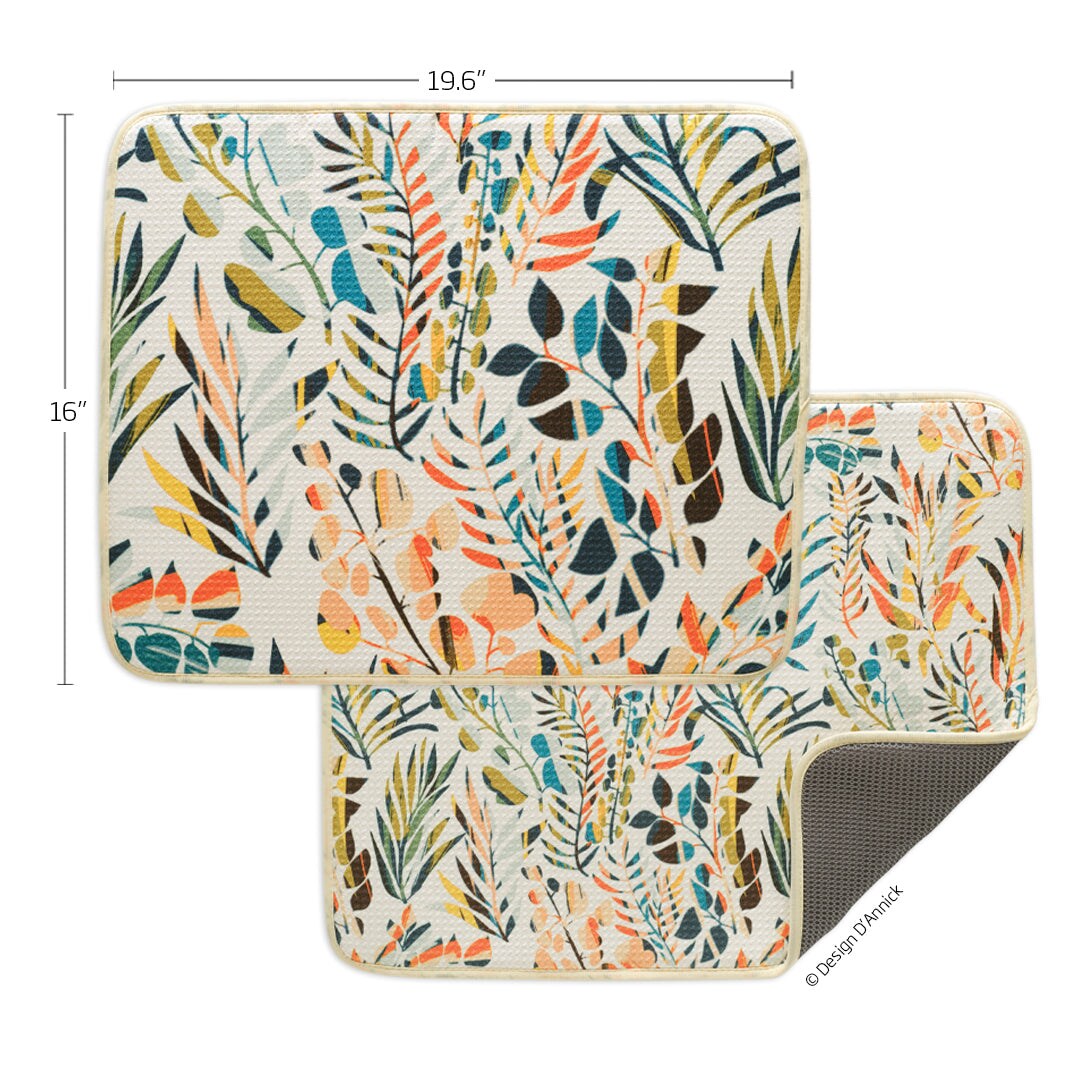 Colorful Leaves Microfiber Dish Drying Mats, Set of 2