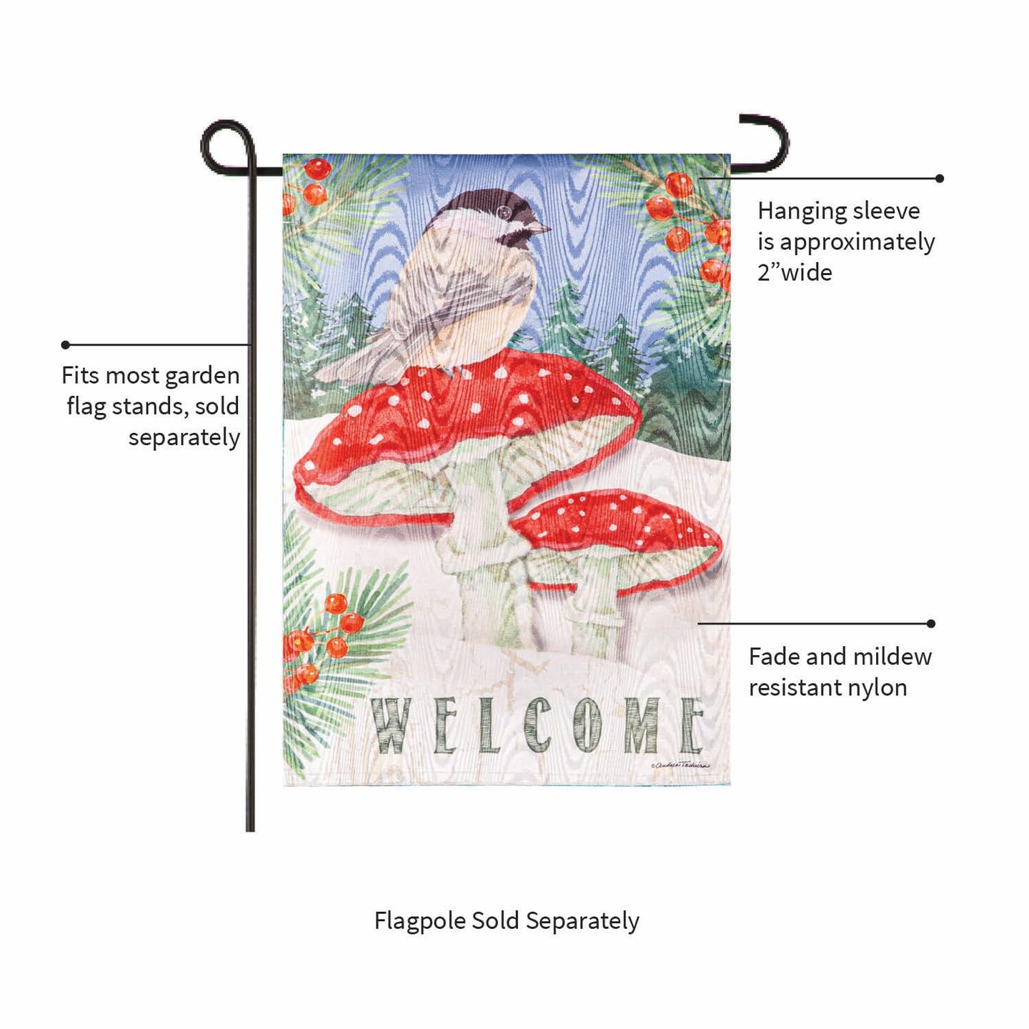 Chickadee and Winter Welcome Garden Flag 2 Sided