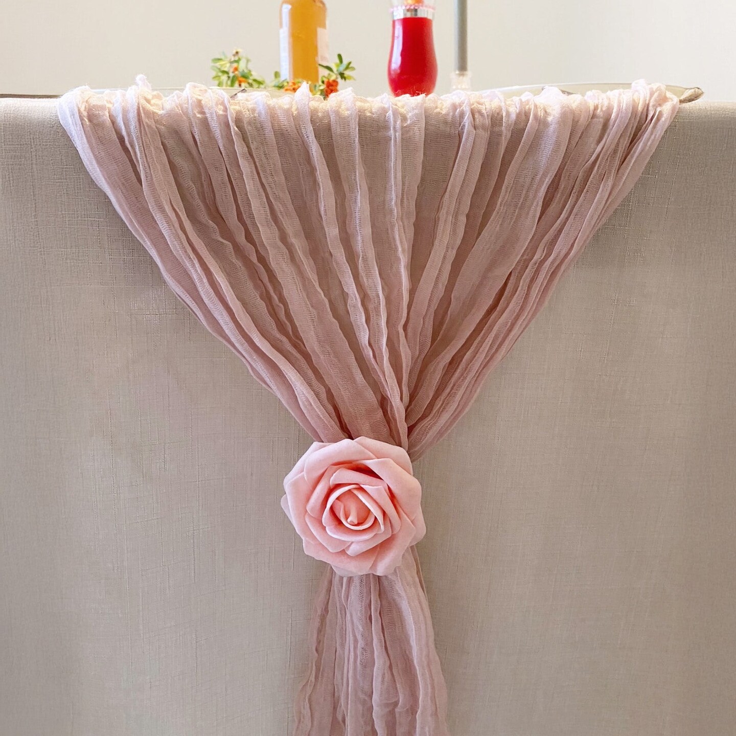 Wrapables 10Ft Bohemian Cheesecloth Gauze Table Runner for Rustic Weddings, Parties, Home Decor, Dusty Pink