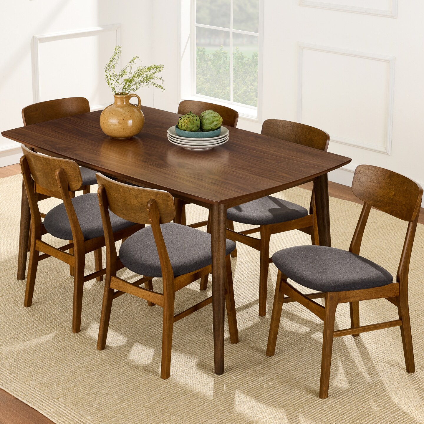 Best Choice Products 7-Piece Mid-Century Modern Upholstered Dining Set, Wooden Table w/ 6 Chairs