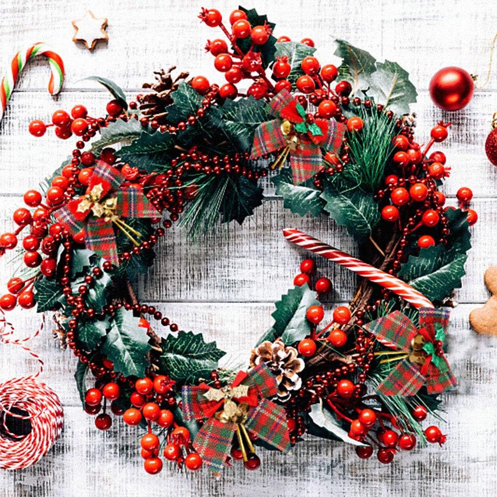 12 Pack Christmas Red Green Plaid Tree Bows, Linen Bowknot Wreath Bow with Jingle Bells for Christmas Garland Tree, Crafts, Wrapping, Wreath Xmas Hanging Ornaments Decor