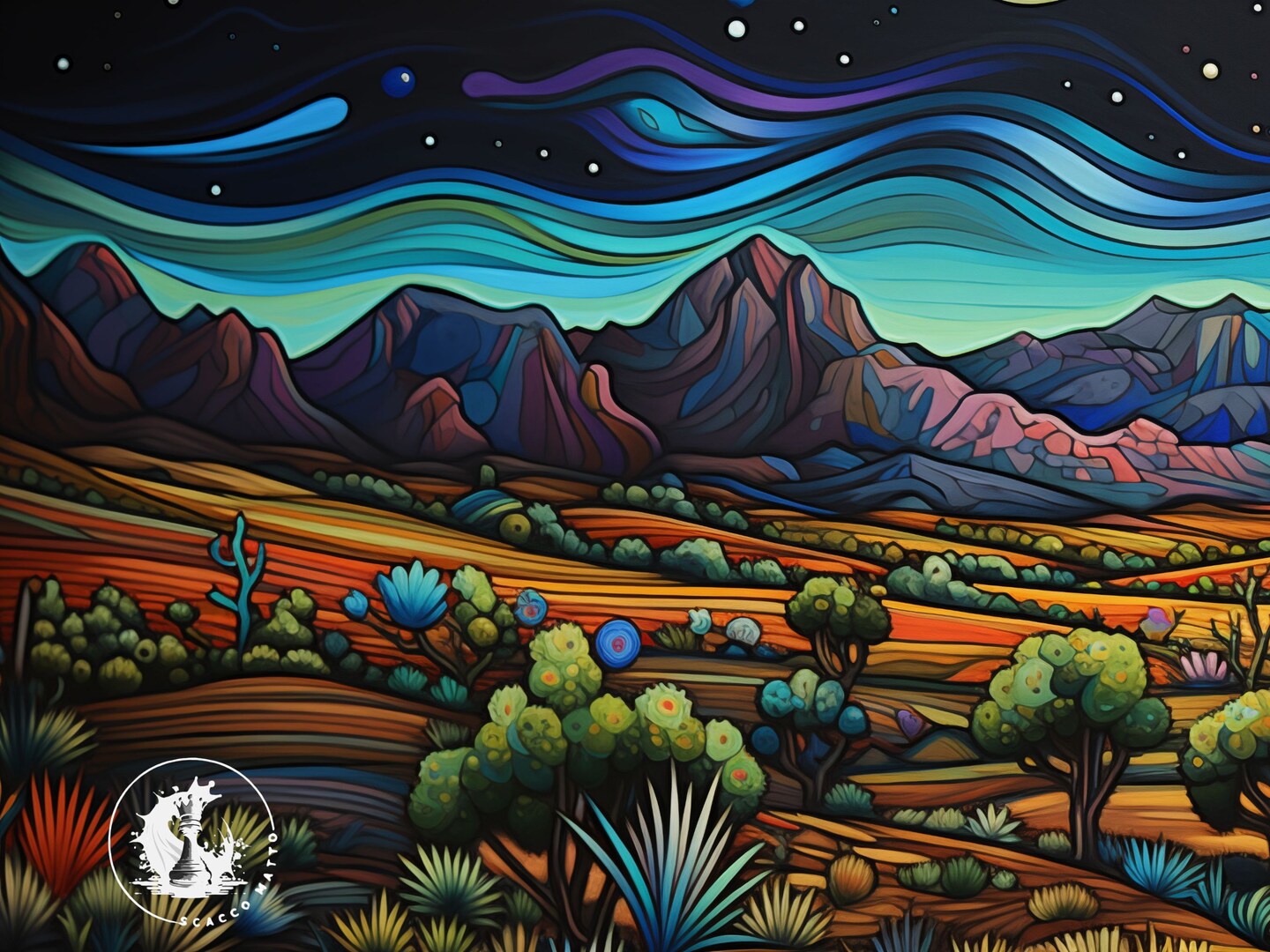 Abstract Big Bend National Park at Night Panorama Painting