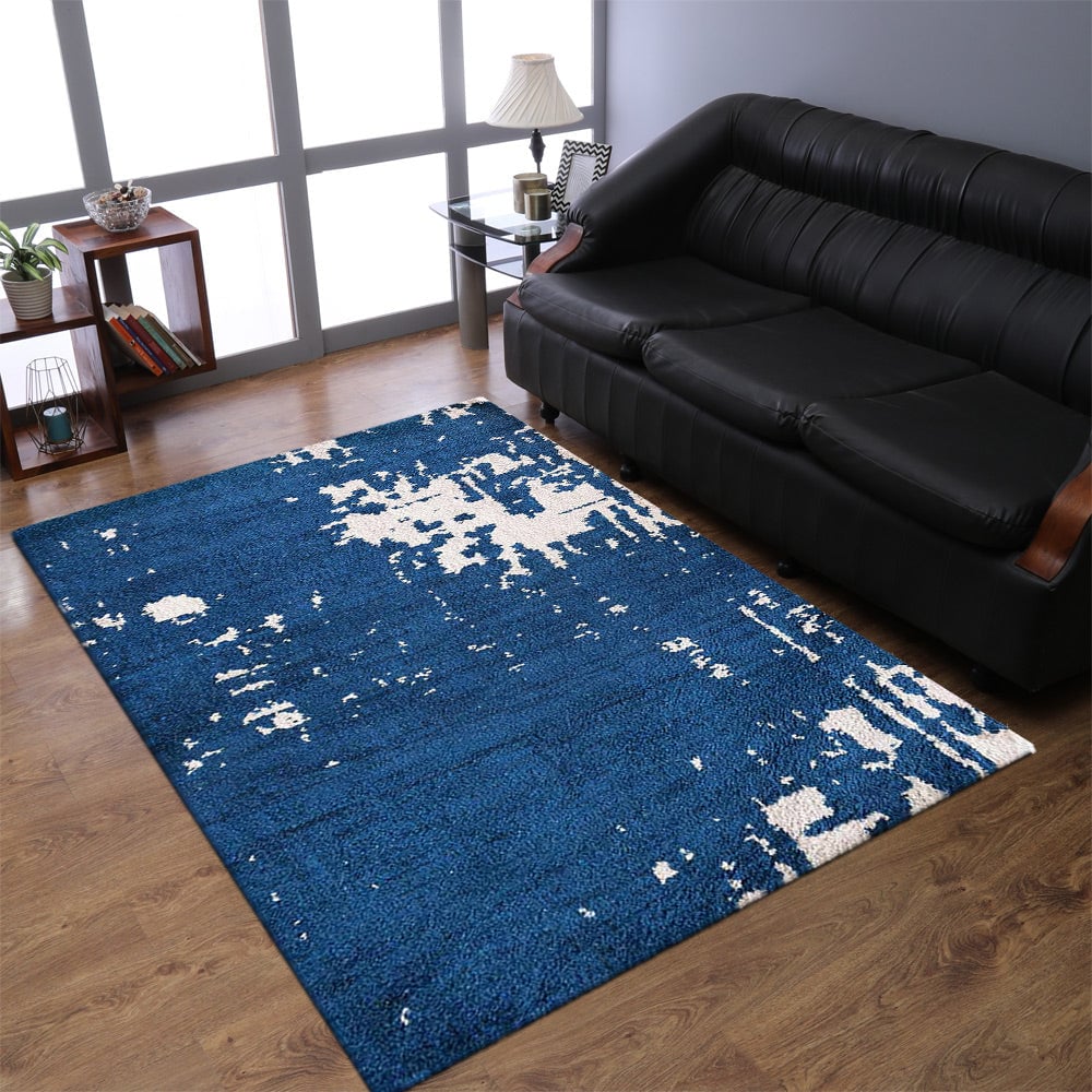 Rugsotic Carpets Hand Knotted Silk 6X9 Area Rug Abstract Blue Beige Ns1230