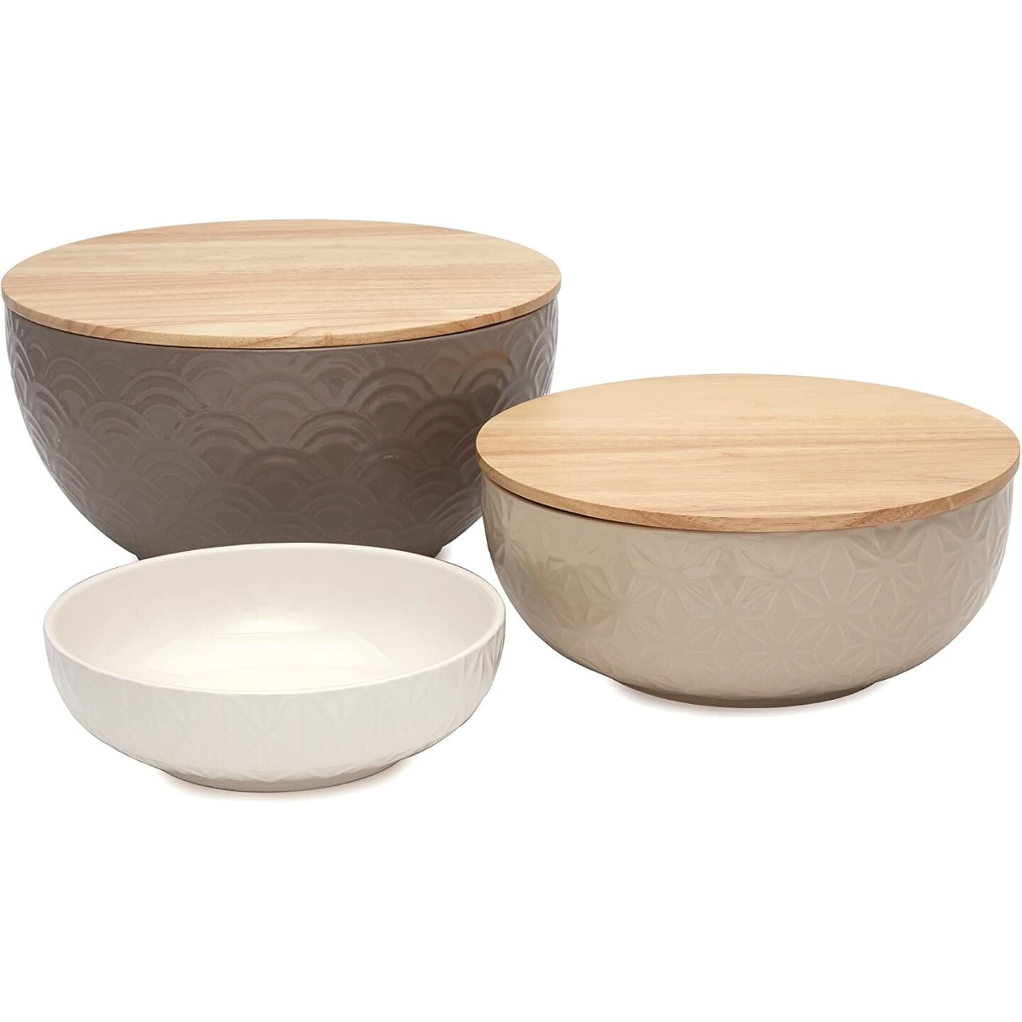 Thirstystone Ceramic Serving and Mixing Bowls with Acacia Wood Lids, Set of 3 Nesting Bowls for Food Prep, Storage, and Holiday Serving, Stylish and Durable Kitchen Essentials