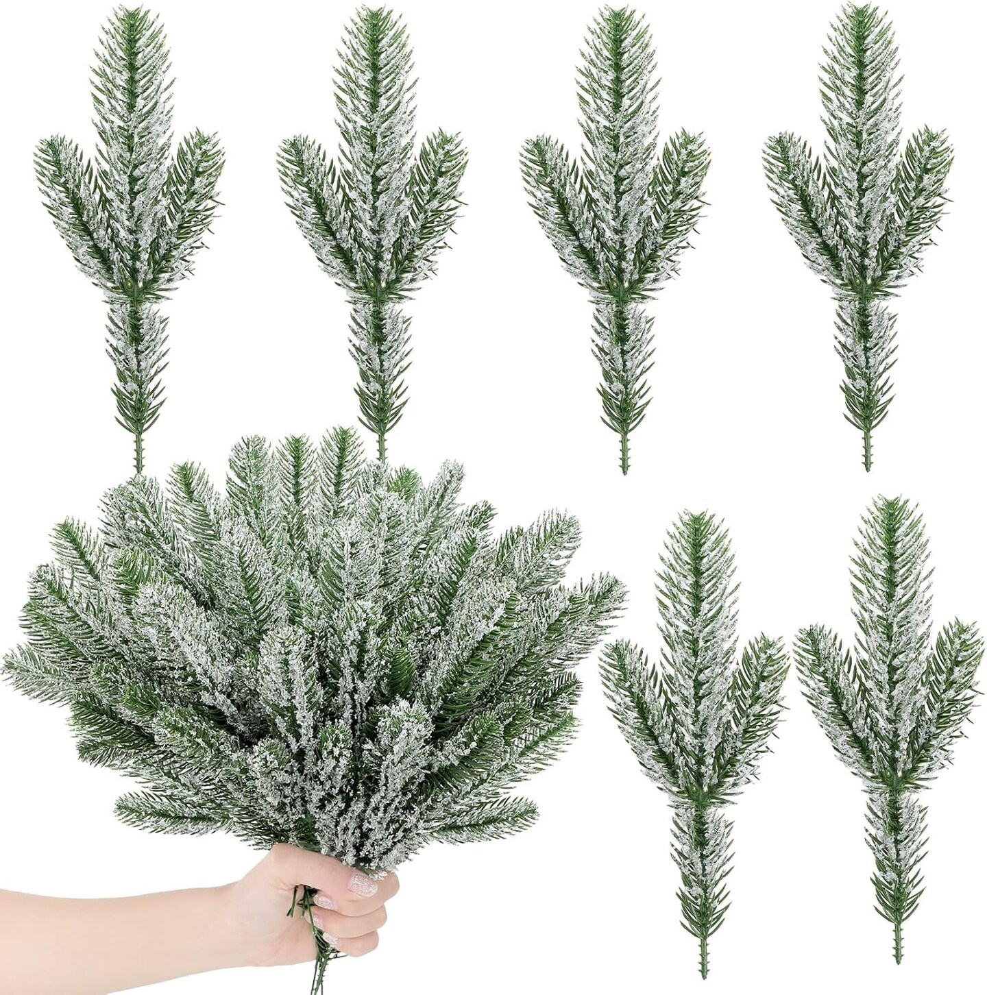 Christmas Snow Frosted Pine Branches (Green, White)