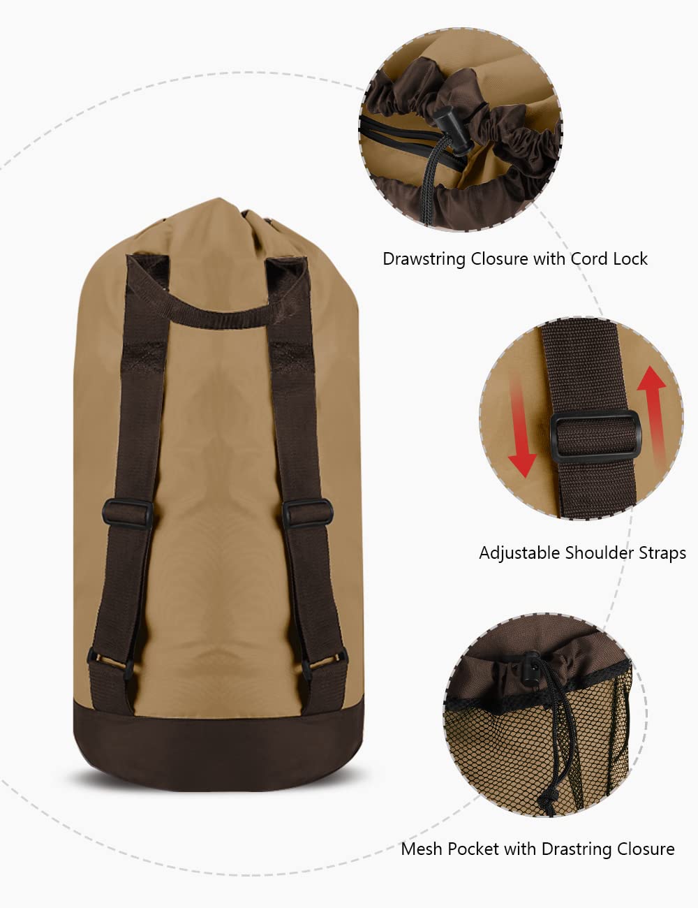 Backpack Laundry Bag, Laundry Backpack with Shoulder Straps and Mesh Pocket Durable Nylon Clothes Hamper Bag with Drawstring Closure for College, Travel, Laundromat, Apartment