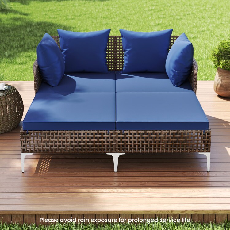 2-Person Patio Rattan Daybed with Soft Cushions and Heavy-Duty Metal Frame Relaxation Lounger