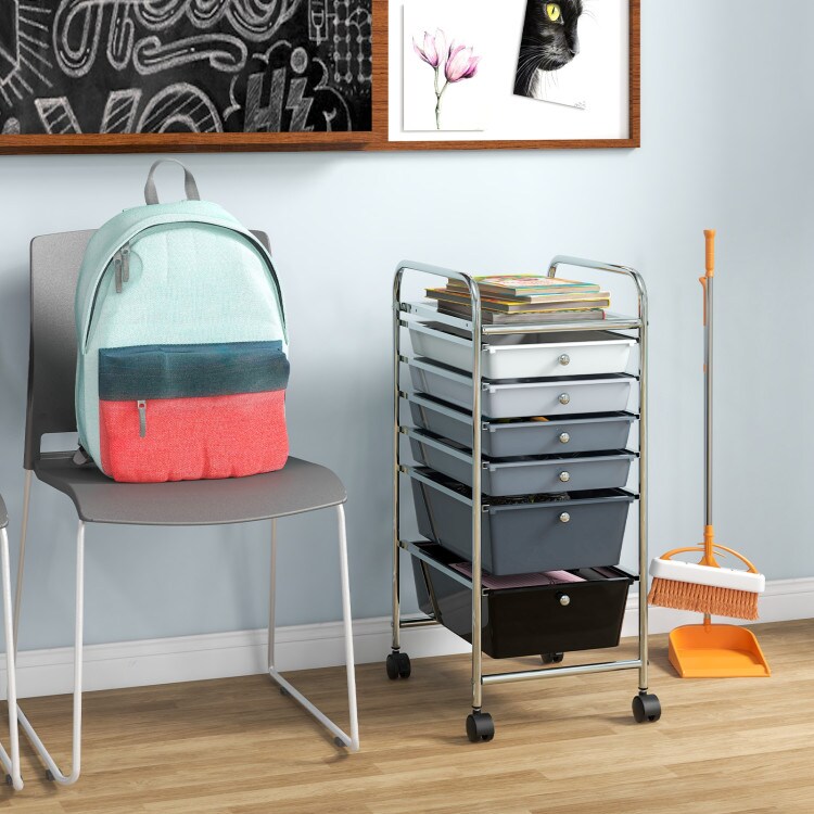 6 Drawer Storage Cart with Wheels PP Plastic Organizer Unit Steel Frame Rolling Utility Trolley for Home Office Bathroom Kitchen Organization Multi Purpose