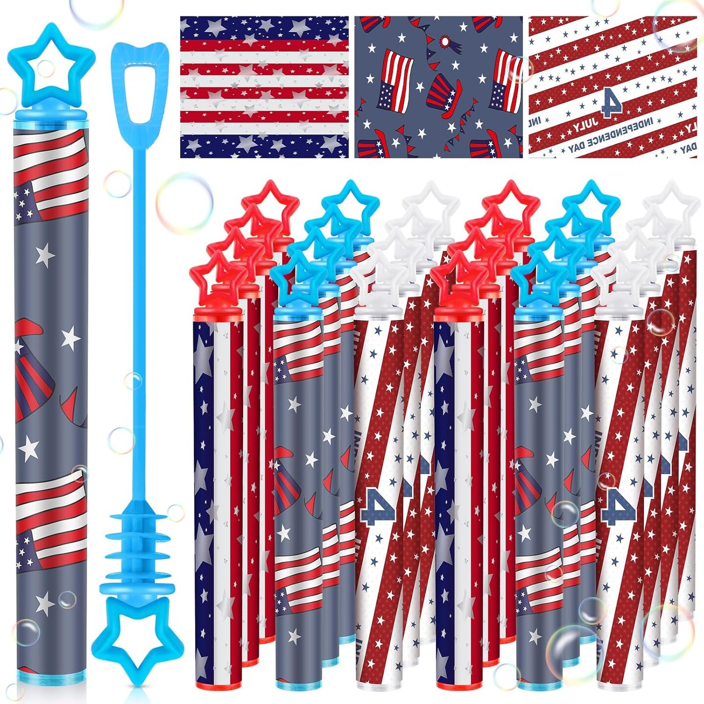 48 Pcs 4th of July Mini Star Bubble Wand