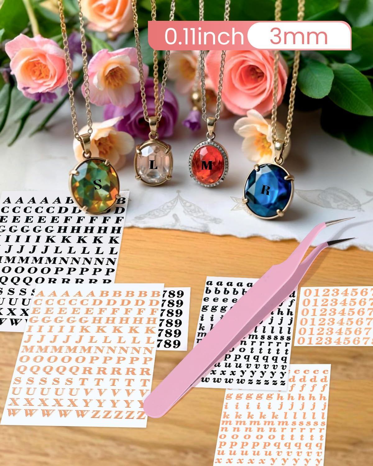 Letter Stickers 0.11inch with Tweezer Small Alphabet Decals 6 Sheets