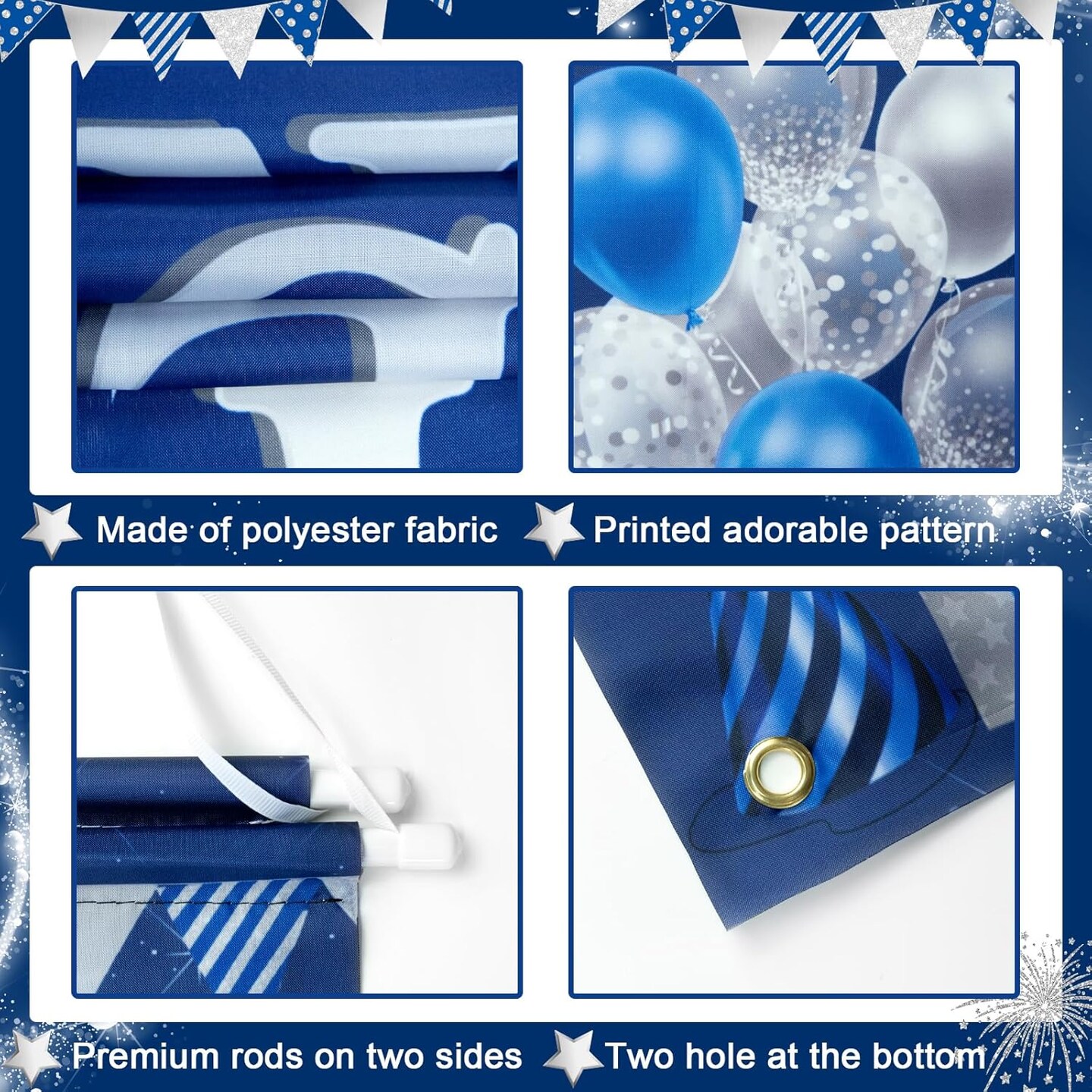 Happy Anniversary Door Banner Navy Blue and Silver Wedding Anniversary (Blue) 71"L x 12"W