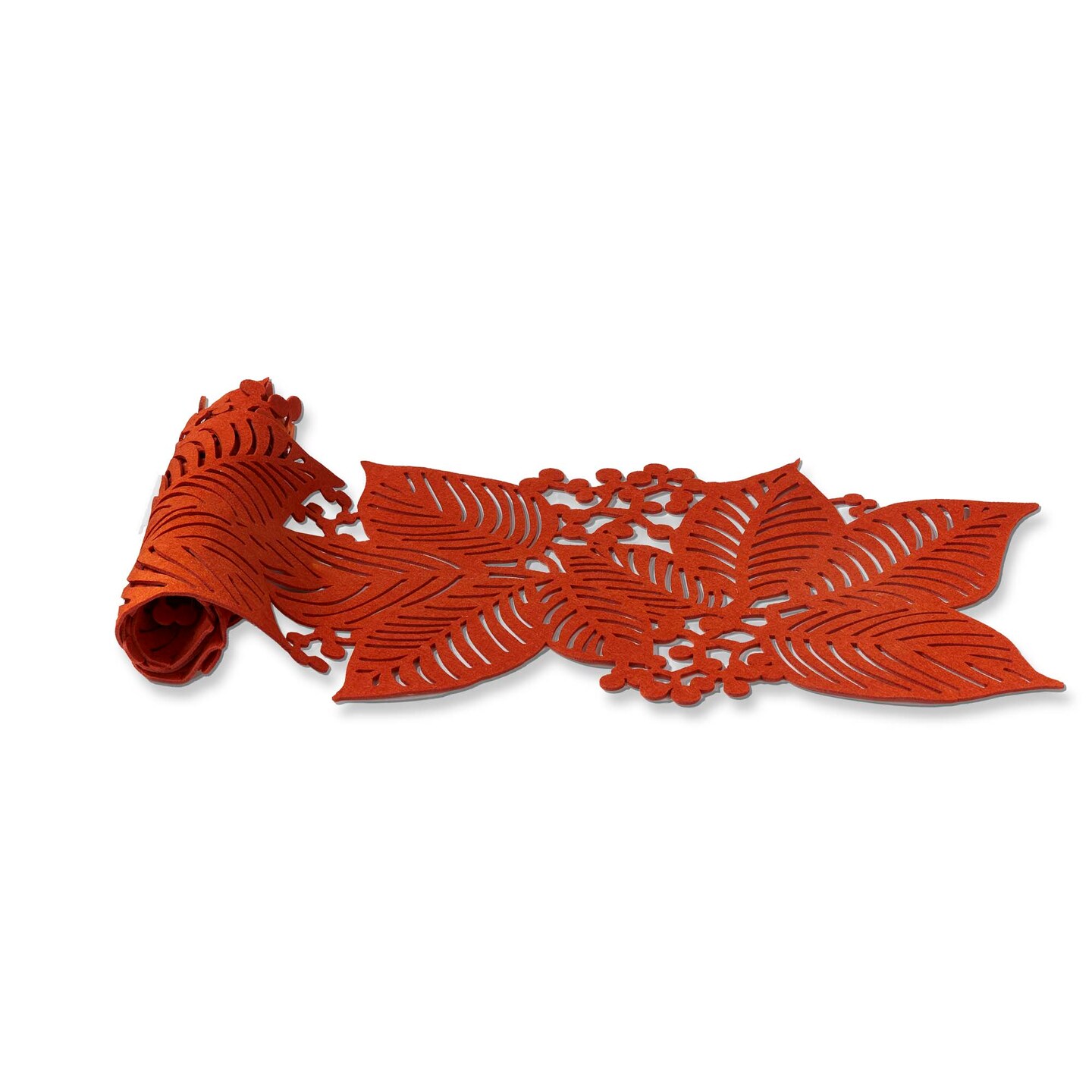 Leaf Berry Table Runner - Terracotta Orange Polyester for Fall Harvest Decor - 12" H x 72" L x 15.5" W - Spot Clean