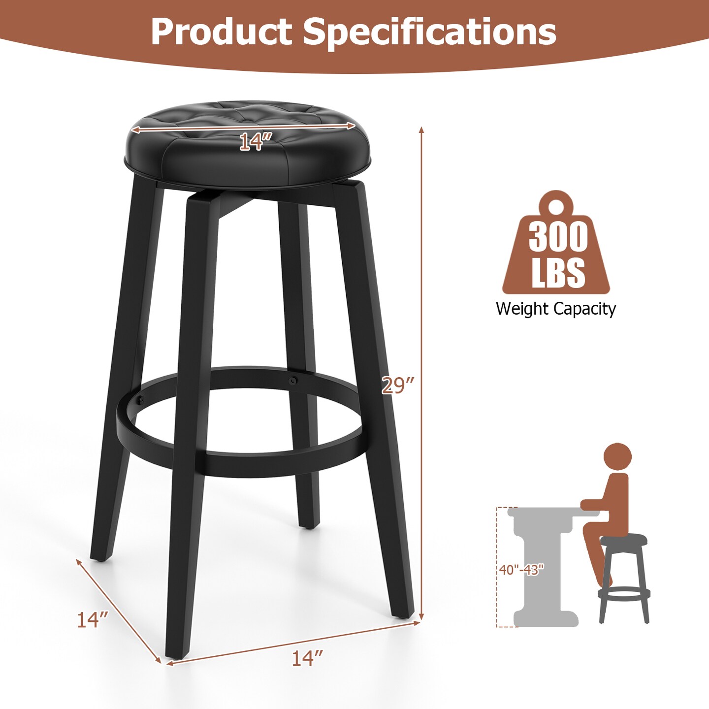 360&#xB0; Swivel Upholstered Rubberwood Frame Bar Stool Set of 2 with Footrest