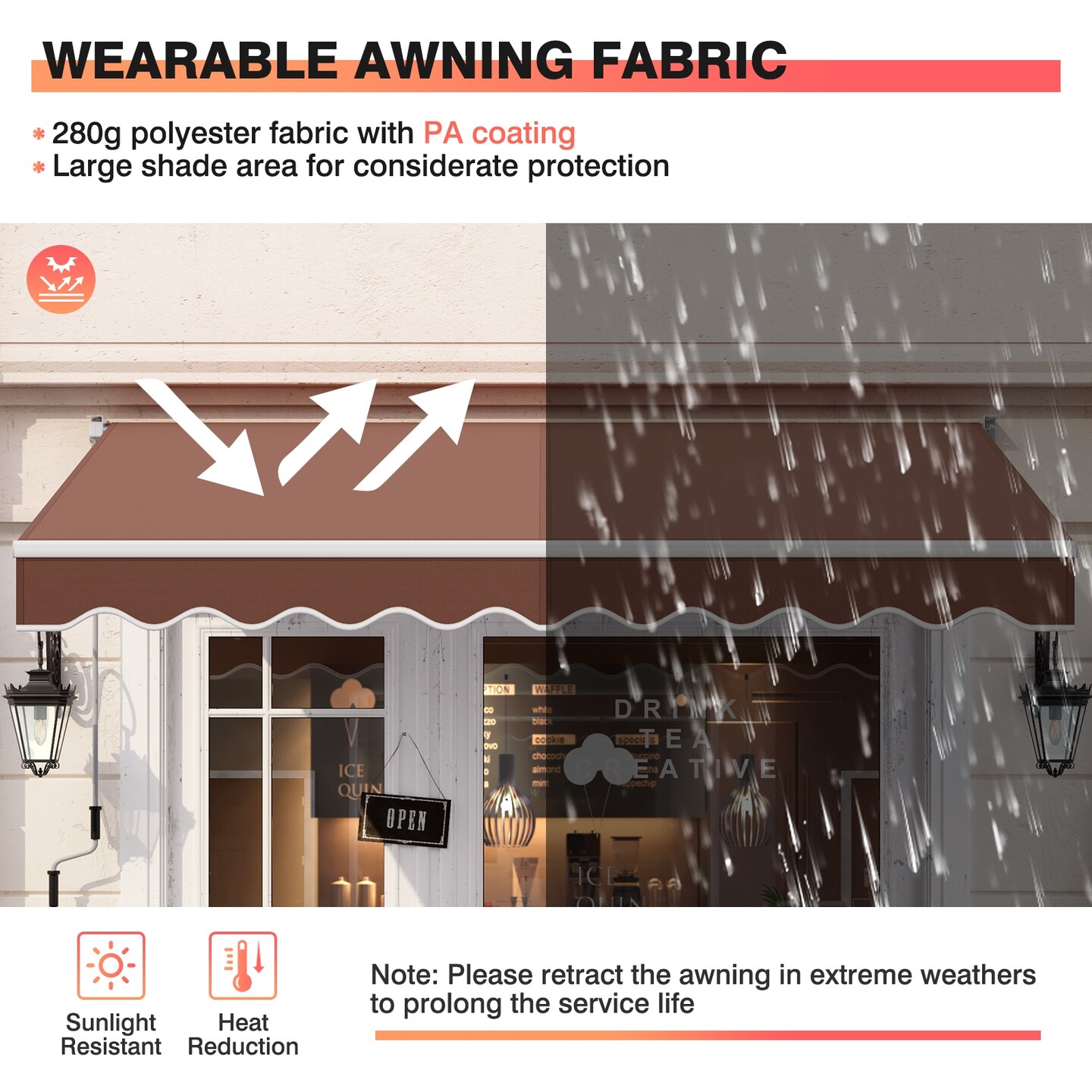 8x6.6 Feet Patio Retractable Awning with Manual Crank Handle