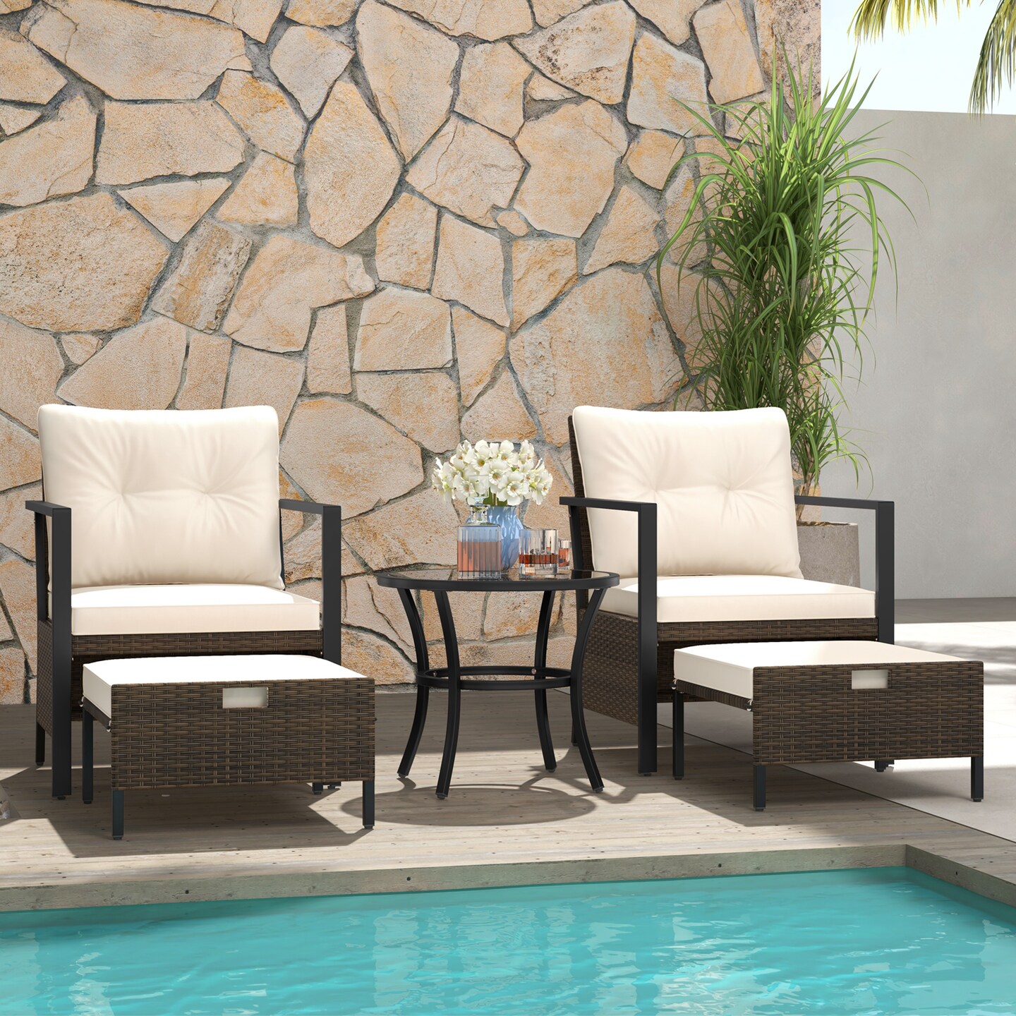 4 Piece Outdoor Furniture Set with Glass Topped Coffee Table